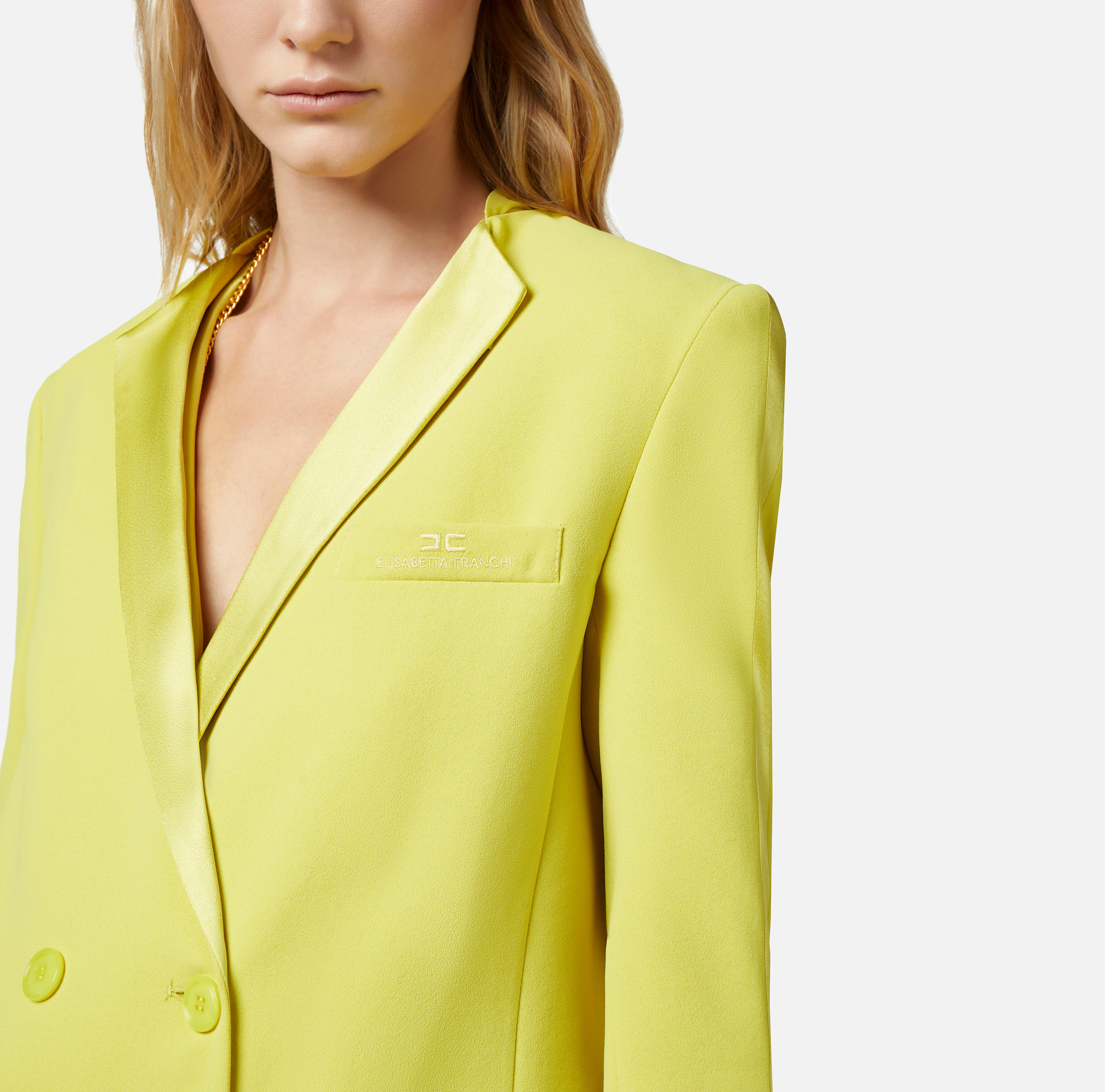 Crêpe double-breasted jacket with satin lapels - Elisabetta Franchi® Outlet
