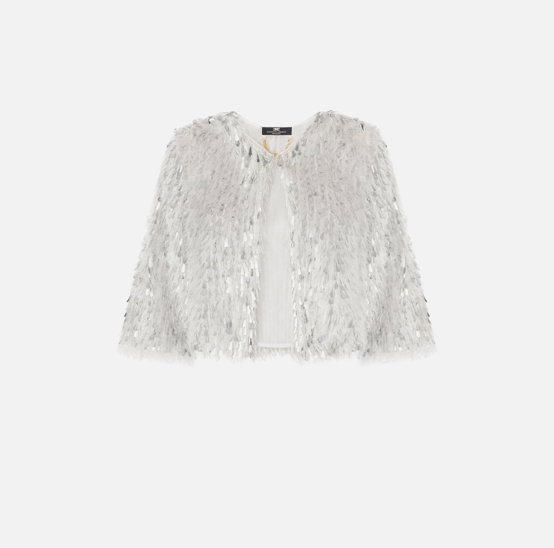 Cropped jacket in frayed organza - Elisabetta Franchi® Outlet