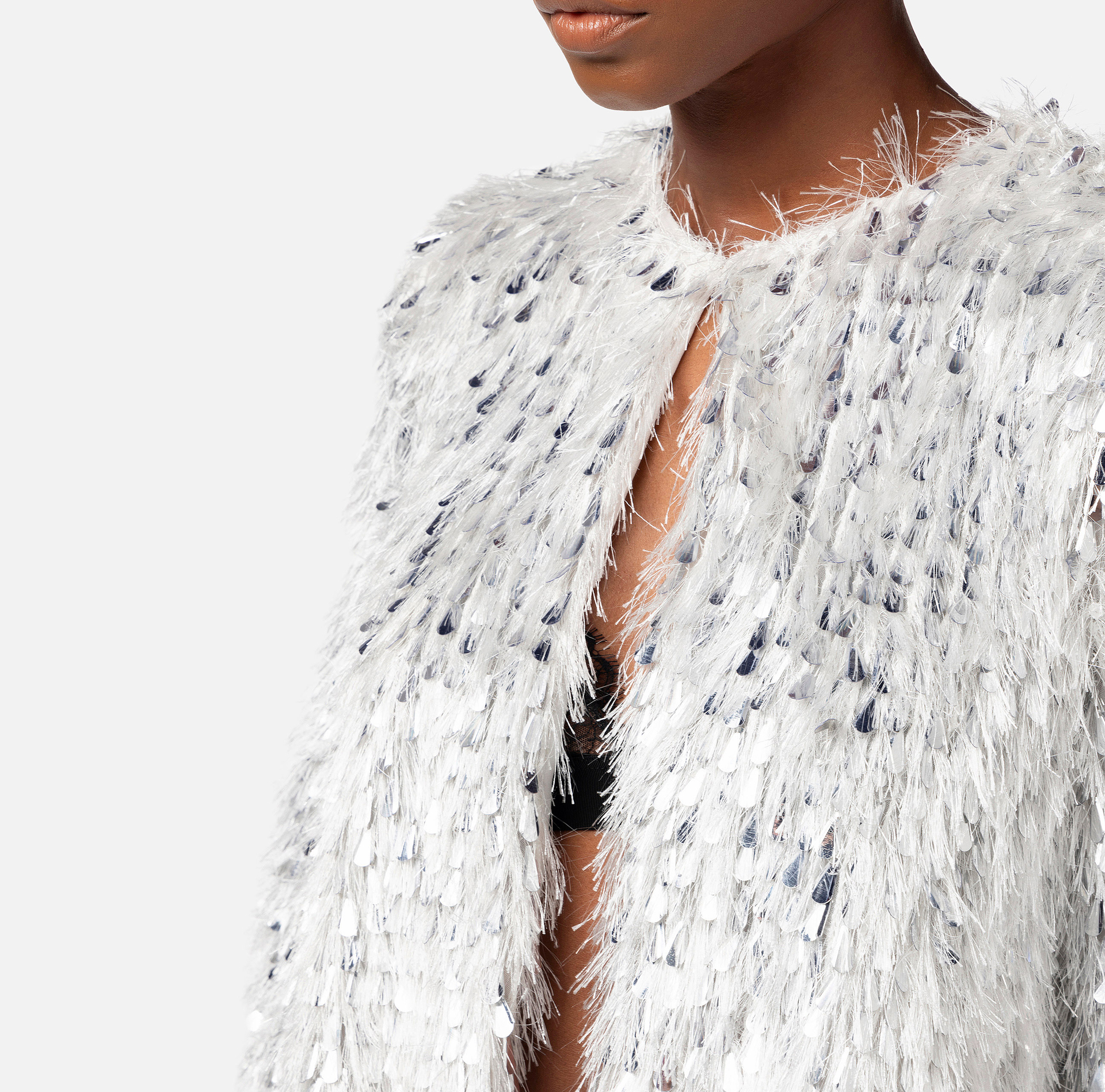 Cropped jacket in frayed organza - Elisabetta Franchi® Outlet