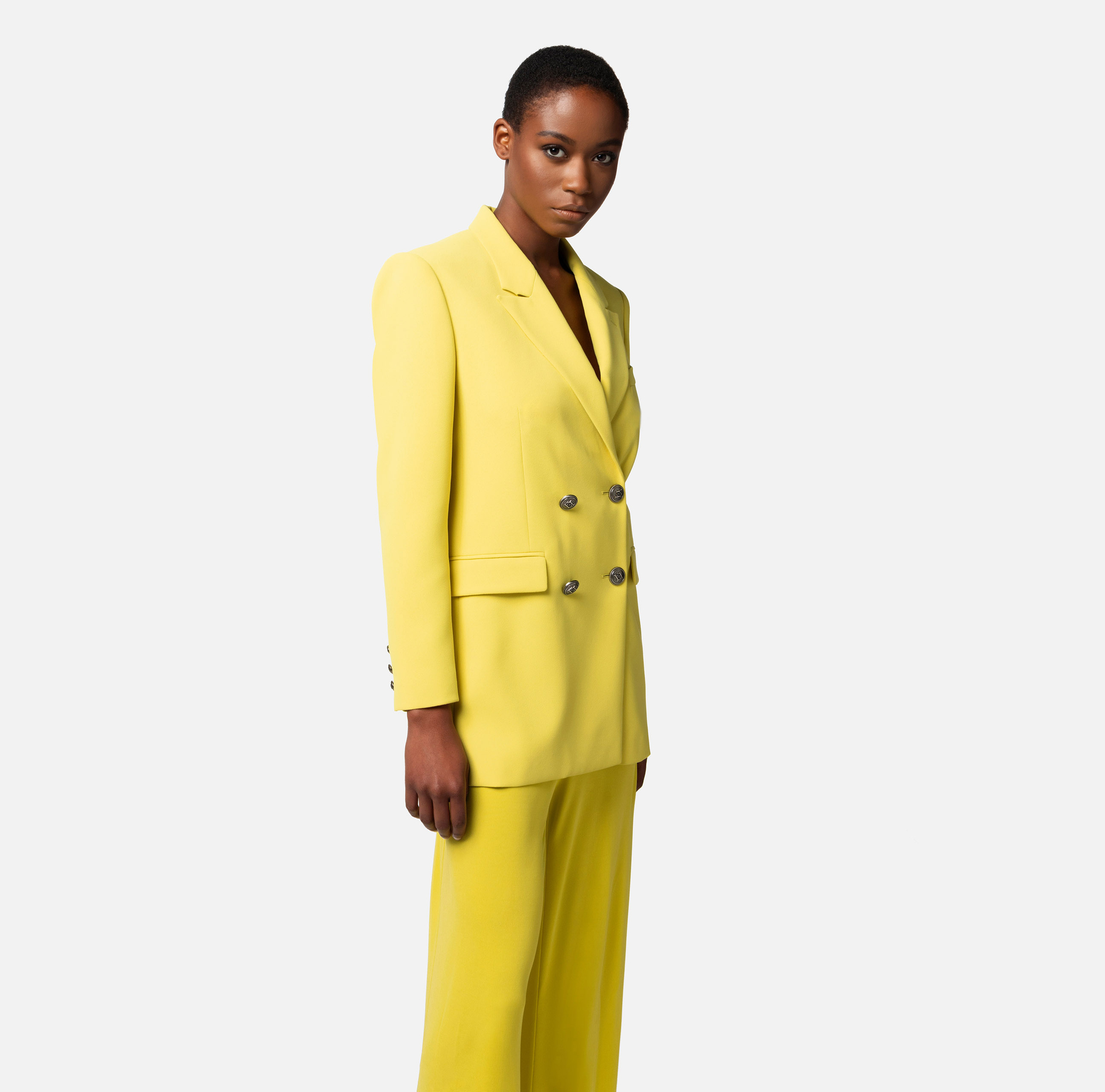 Crêpe double-breasted jacket with peak lapels - Elisabetta Franchi® Outlet
