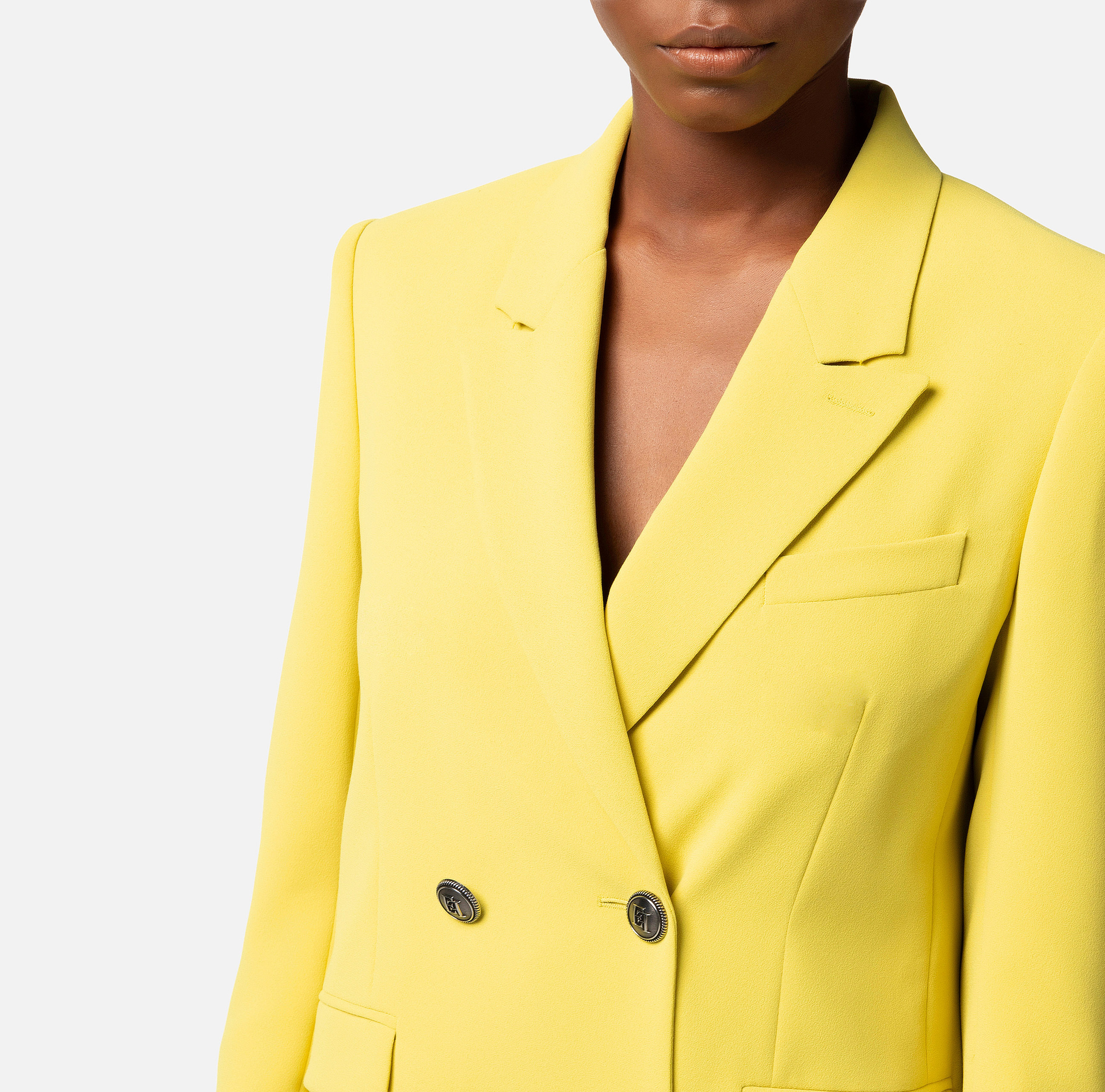 Crêpe double-breasted jacket with peak lapels - Elisabetta Franchi® Outlet