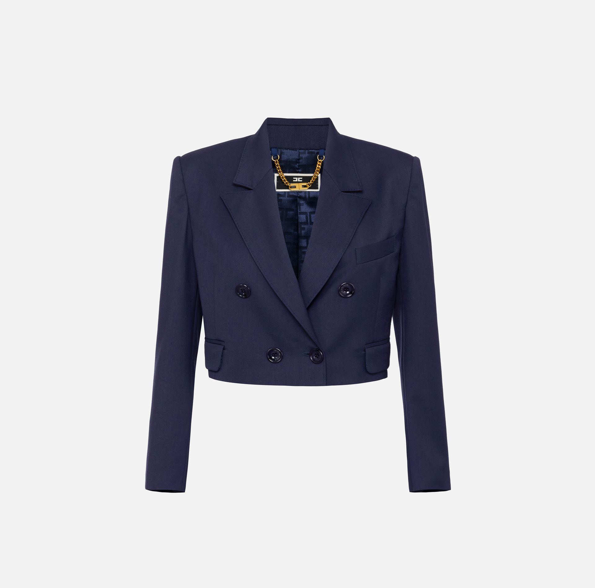 Cropped double-breasted jacket in cool wool | Elisabetta Franchi® Outlet
