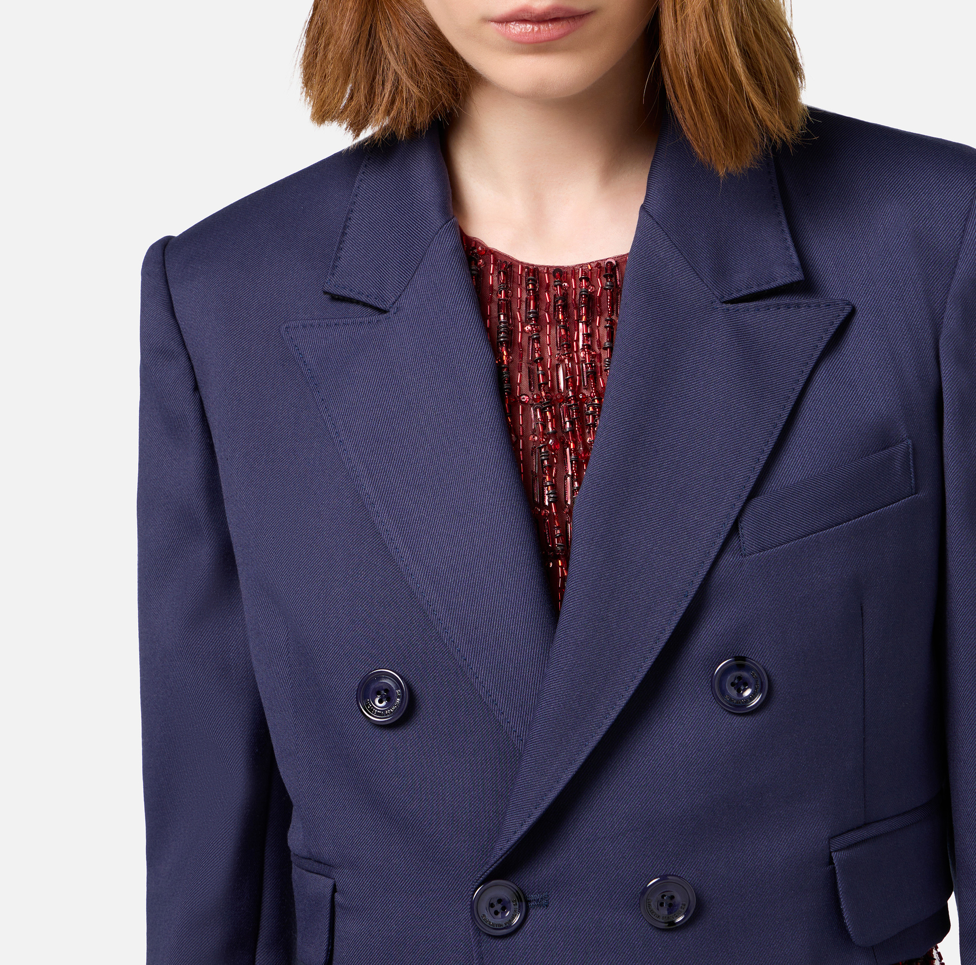 Zweireiher-Jacke im Cropped-Design aus leichter Wolle | Elisabetta Franchi® Outlet