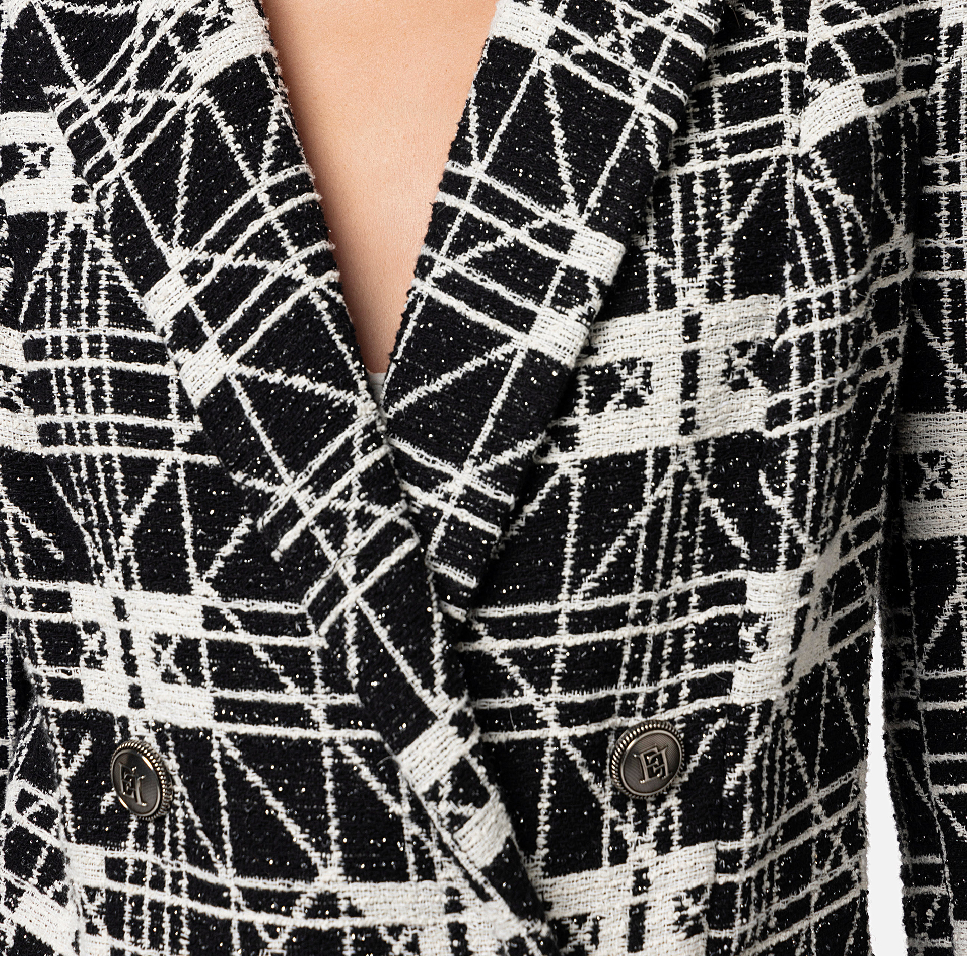 Jacquard tweed double-breasted jacket - Elisabetta Franchi® Outlet