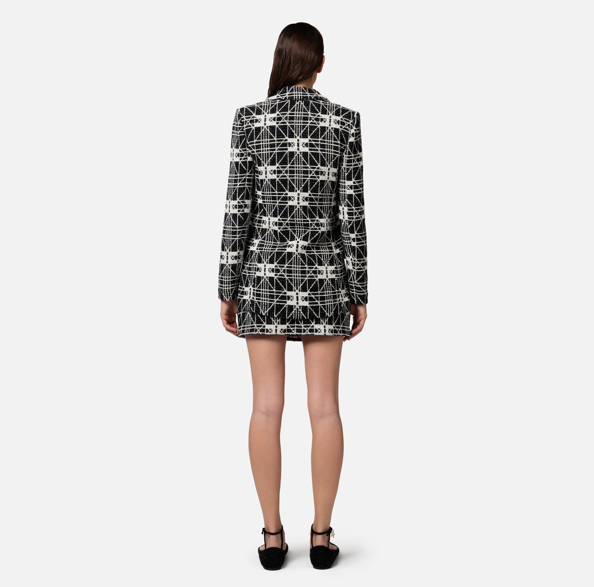 Jacquard tweed double-breasted jacket - Elisabetta Franchi® Outlet