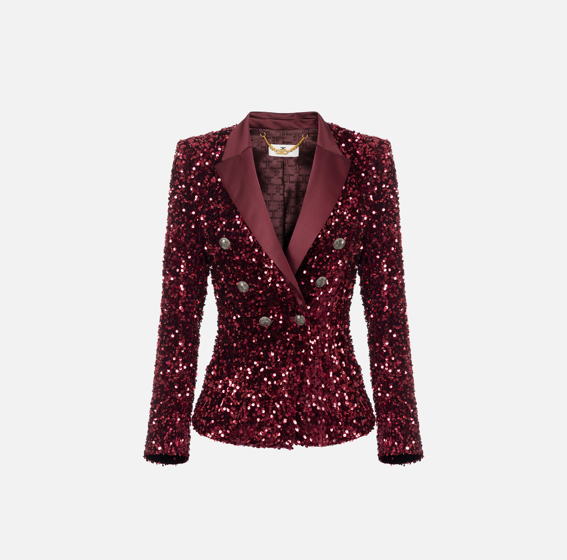 Chenille double-breasted jacket embroidered with sequins | Elisabetta Franchi® Outlet