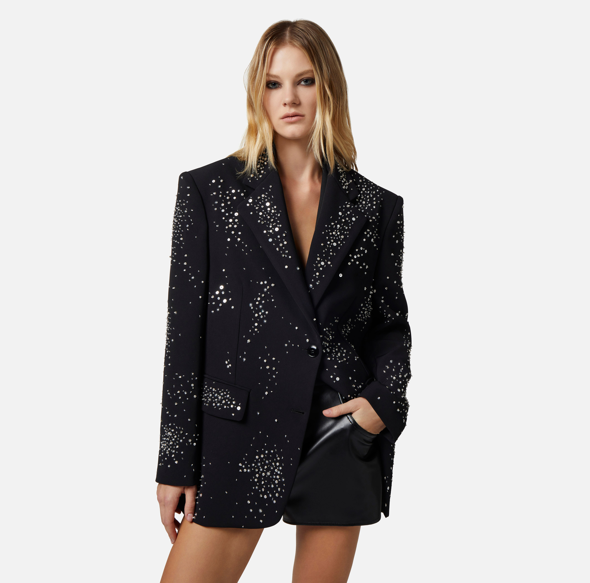 Crêpe jacket with rhinestone embroidery - Elisabetta Franchi® Outlet