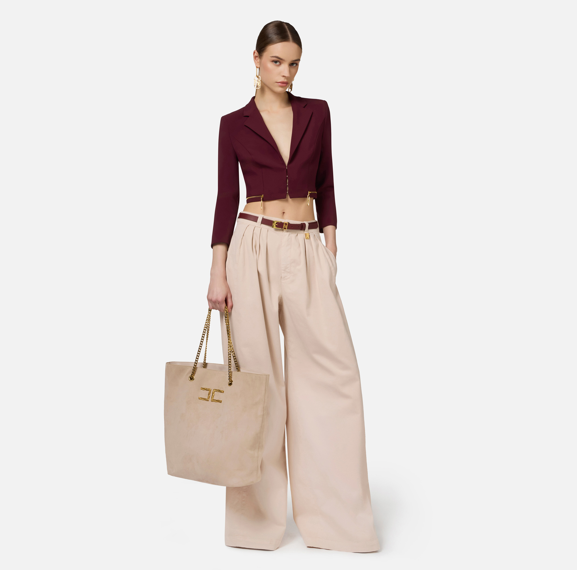 Cropped-Jacke aus Stretch-Crêpe mit Reißverschluss | Elisabetta Franchi® Outlet