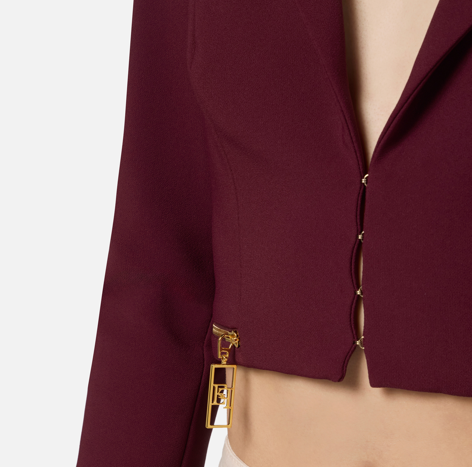 Cropped-Jacke aus Stretch-Crêpe mit Reißverschluss | Elisabetta Franchi® Outlet