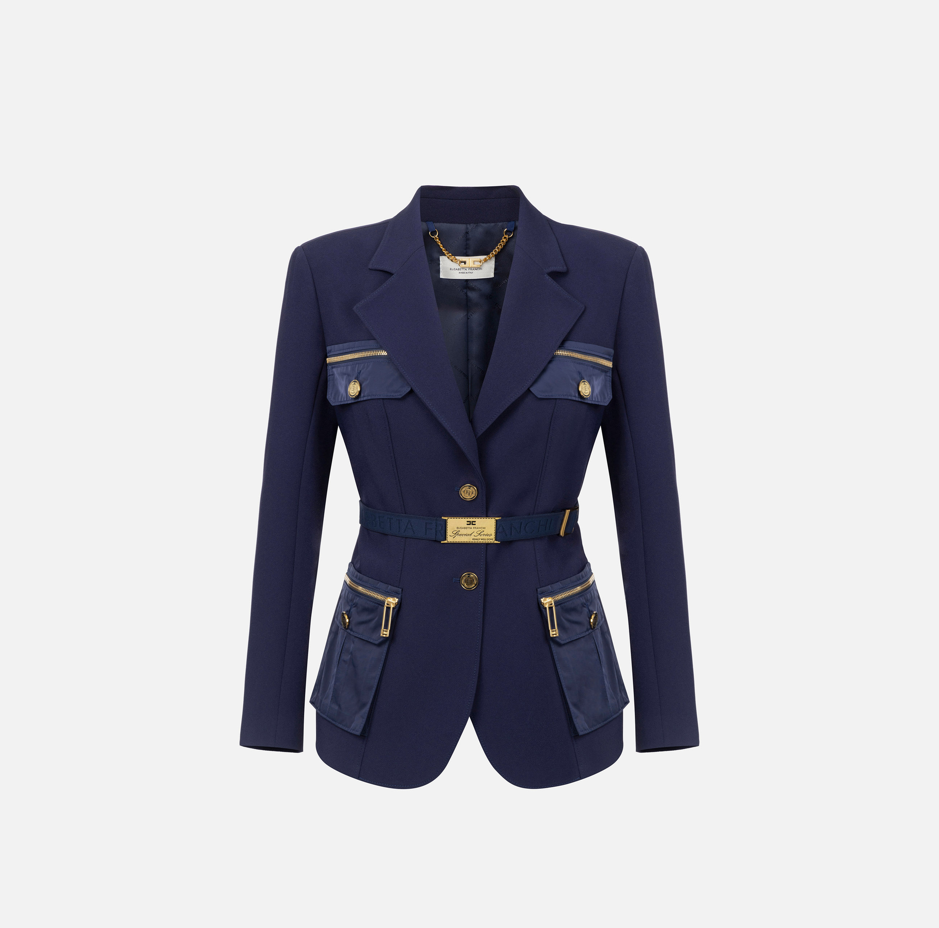 Stretch crêpe jacket with belt and pockets | Elisabetta Franchi® Outlet