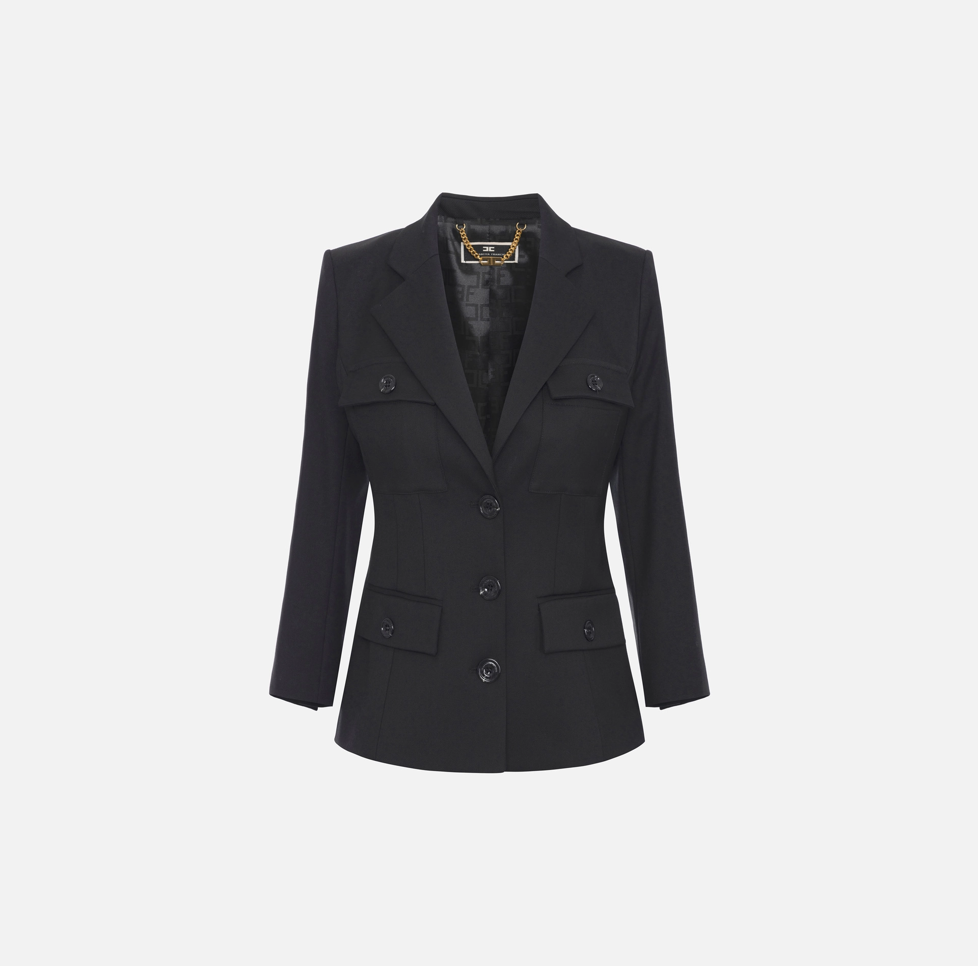 Single-breasted cool wool jacket with pockets | Elisabetta Franchi® Outlet