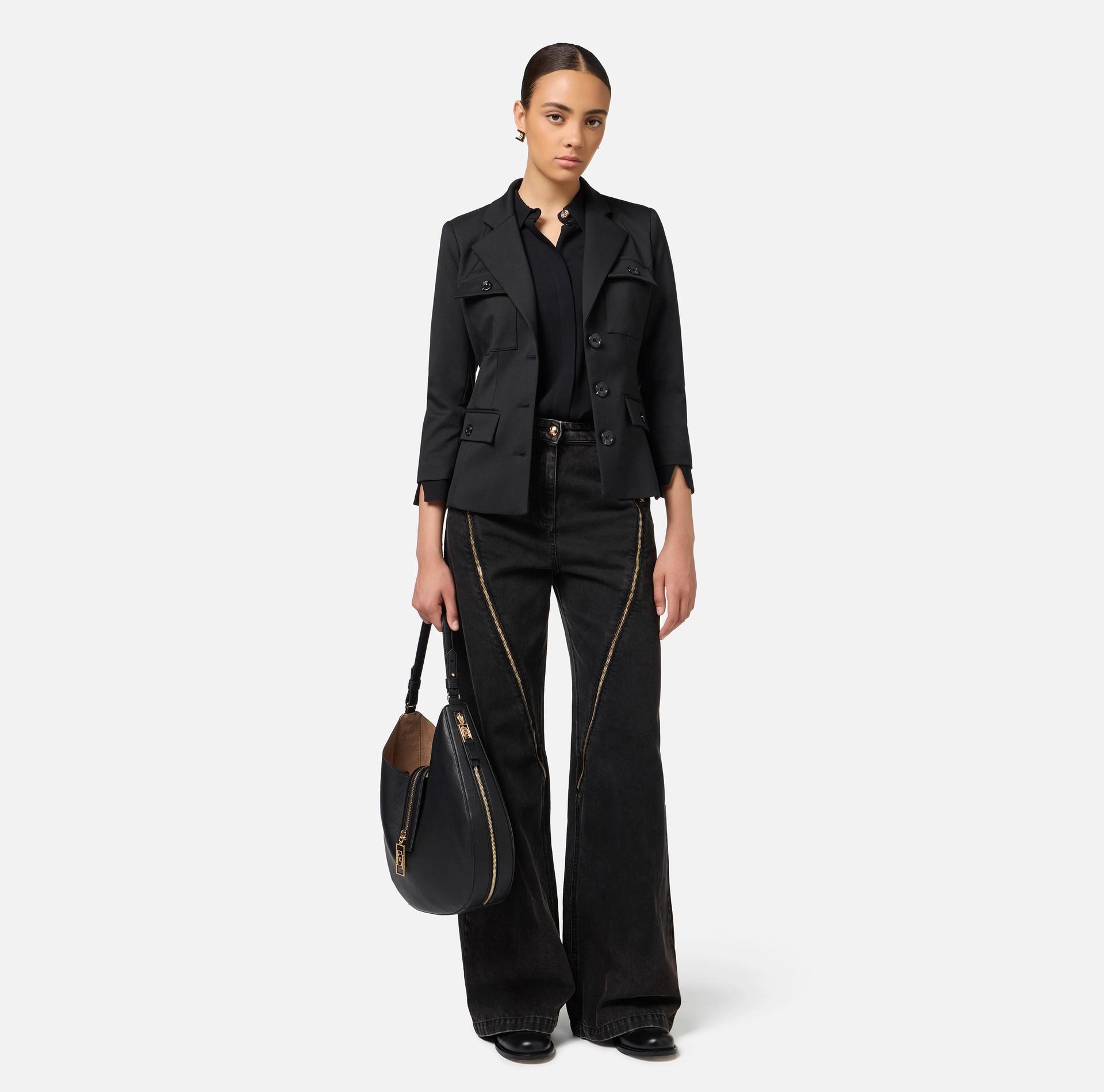 Single-breasted cool wool jacket with pockets | Elisabetta Franchi® Outlet