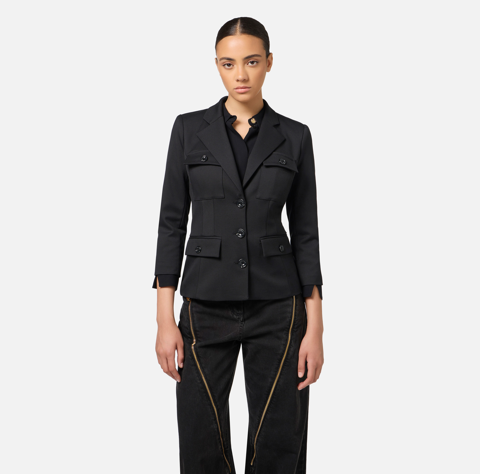 Veste à simple boutonnage en laine froide avec poches | Elisabetta Franchi® Outlet