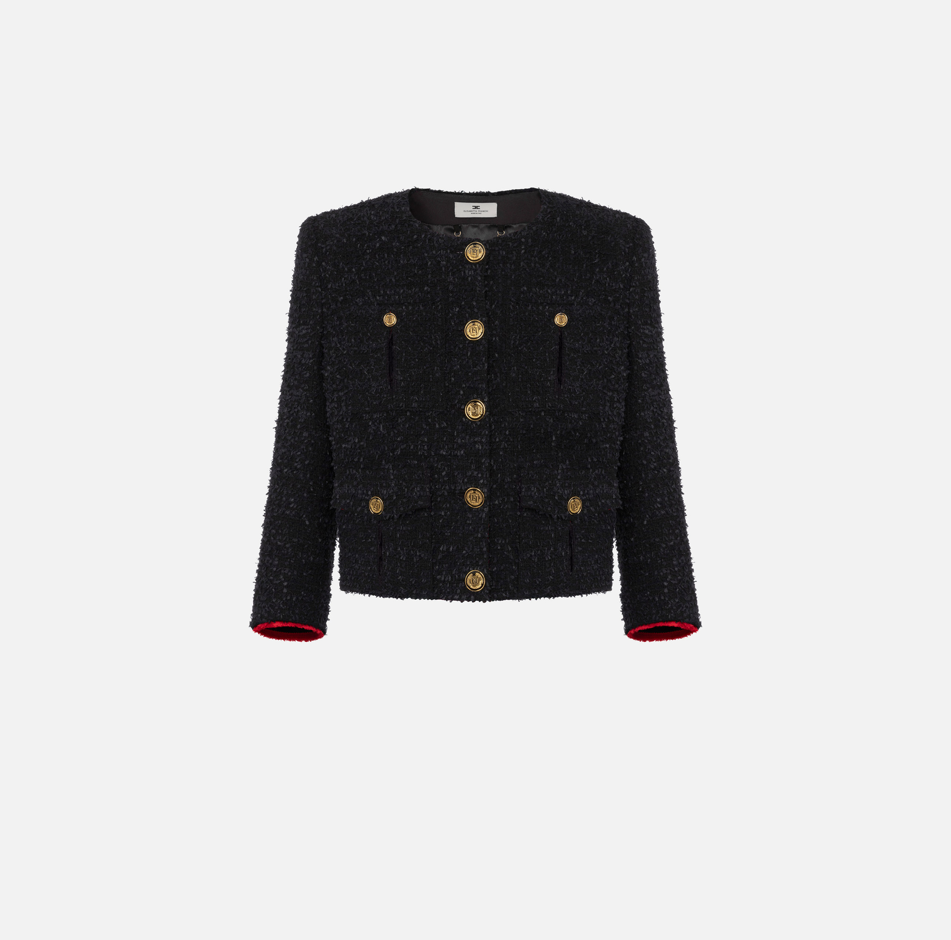 Tweed cropped jacket with pockets | Elisabetta Franchi® Outlet