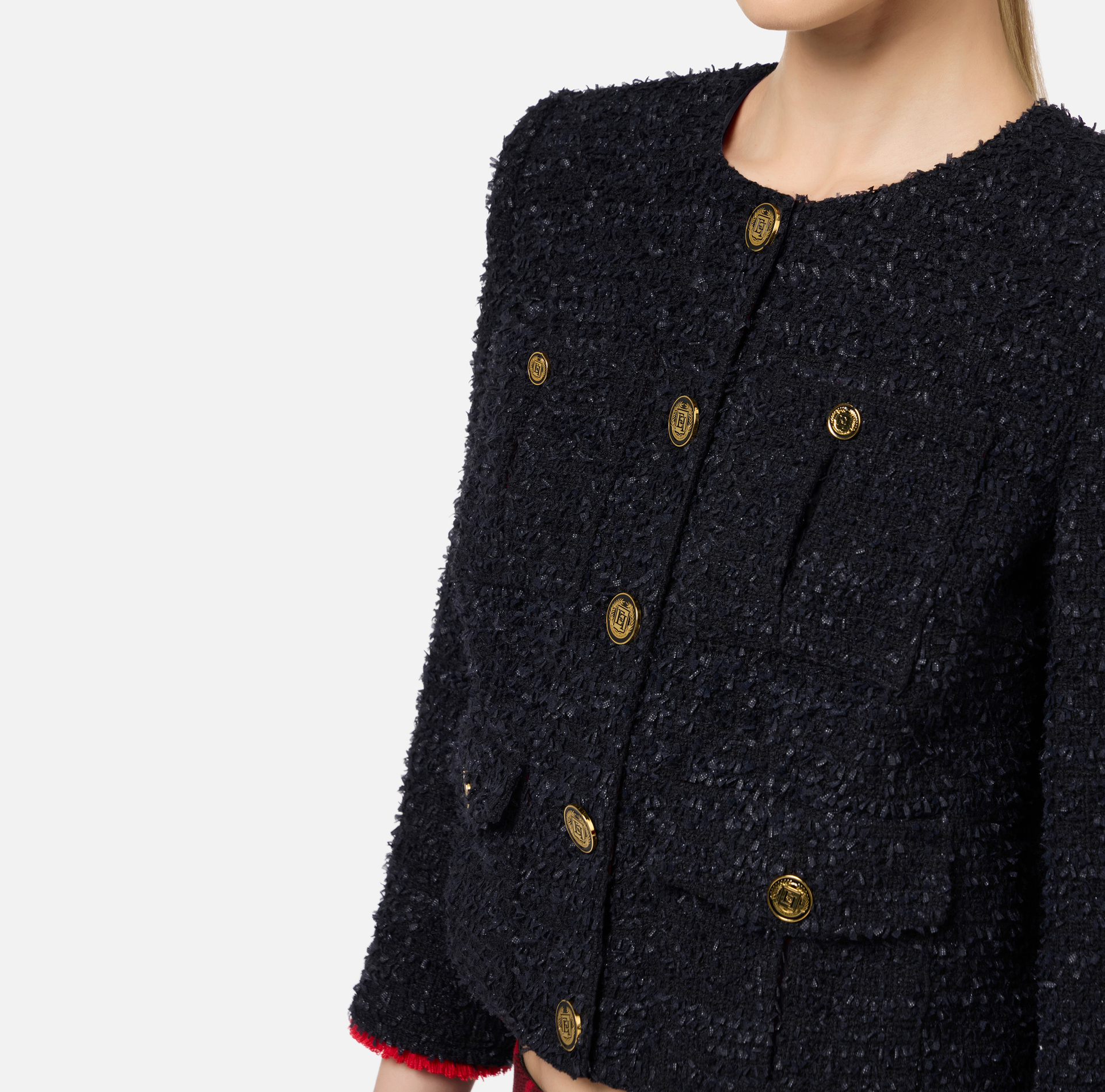 Tweed cropped jacket with pockets | Elisabetta Franchi® Outlet