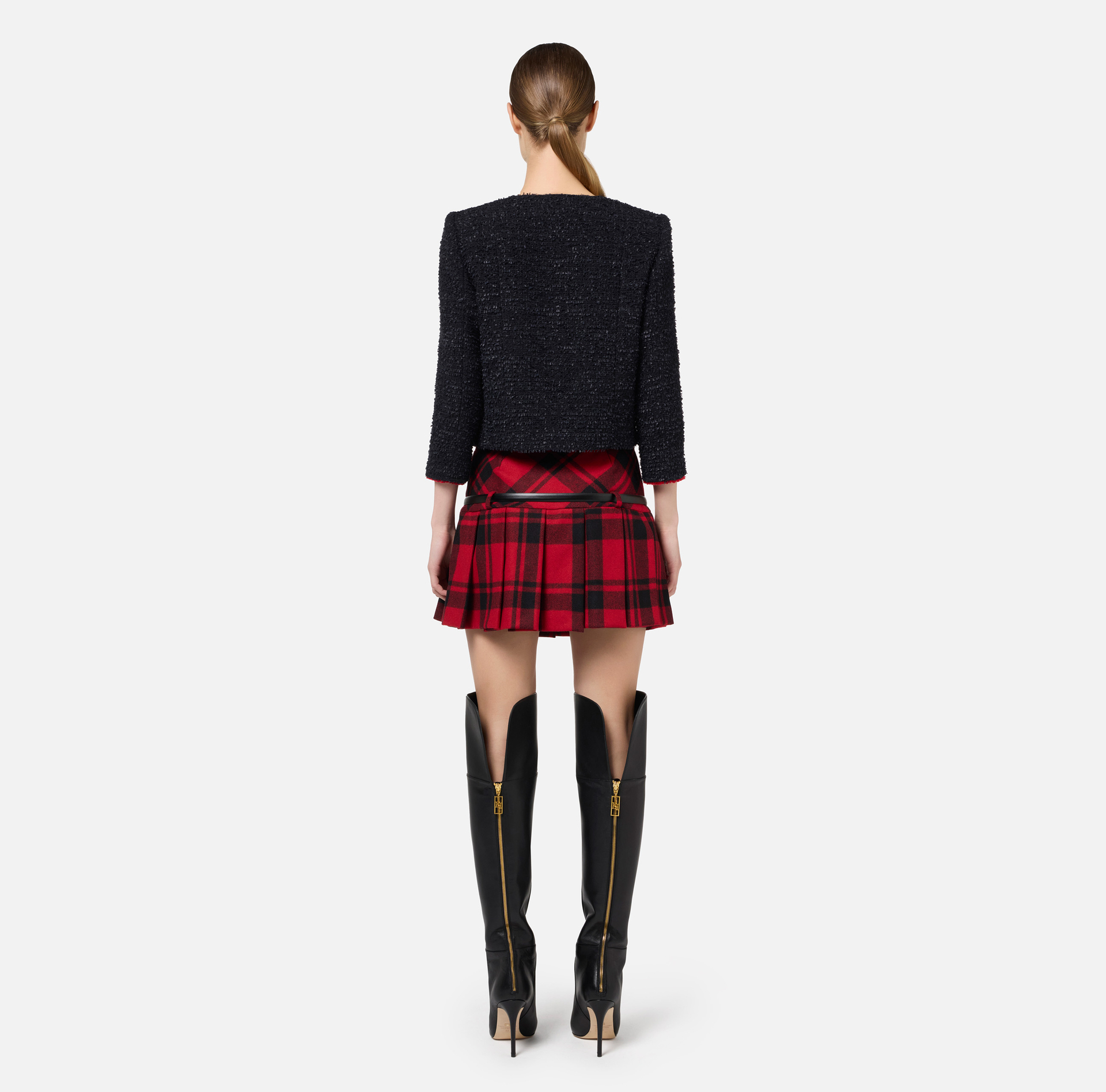 Tweed cropped jacket with pockets | Elisabetta Franchi® Outlet