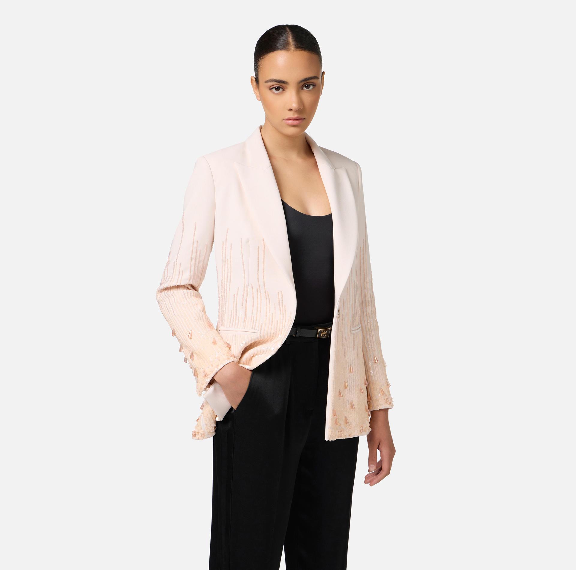 Giacca in crêpe ricamato con paillettes | Elisabetta Franchi® Outlet