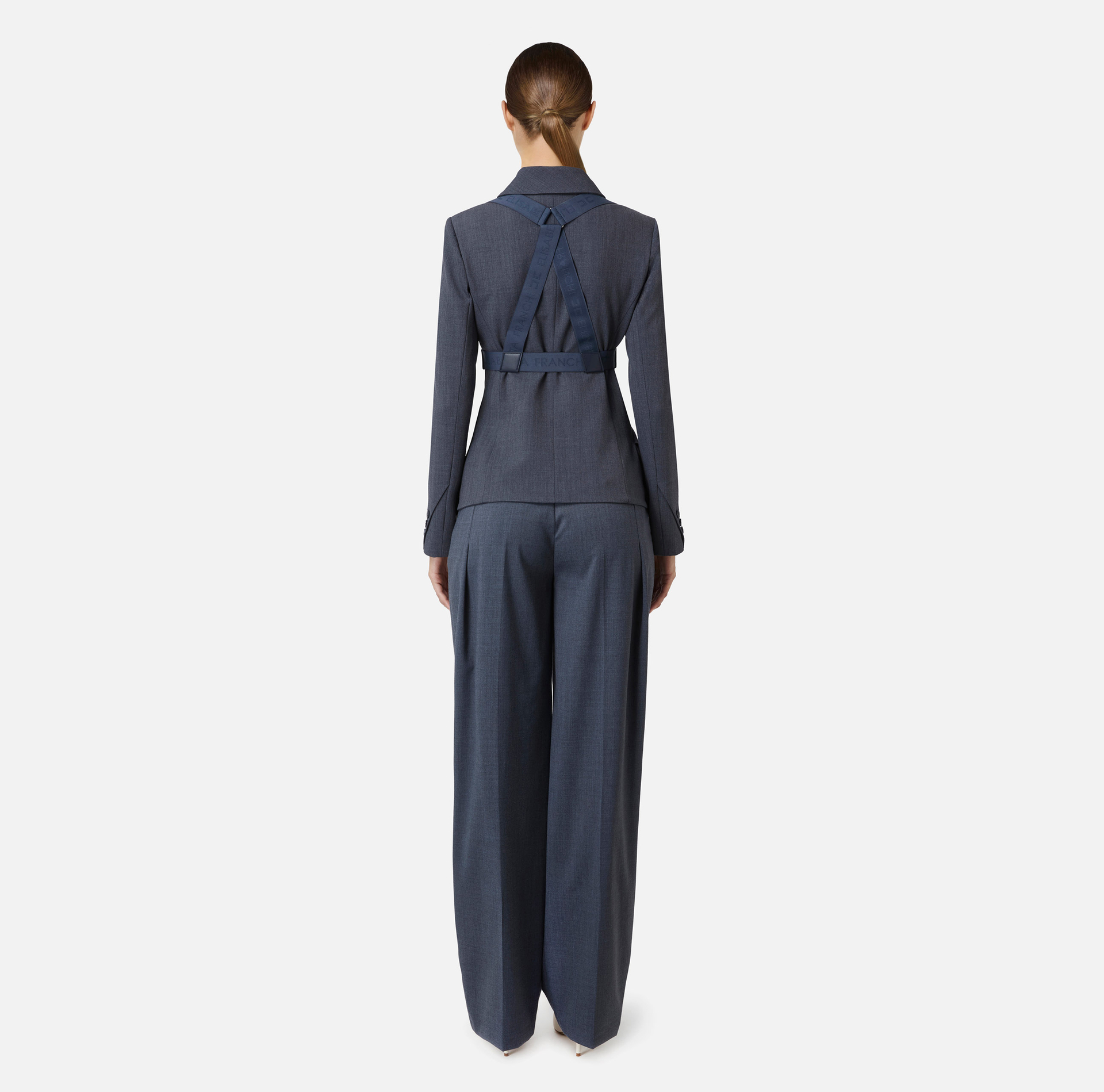 Zweireiher-Jacke aus leichter Wolle in Melange-Optik mit elastischem Harness | Elisabetta Franchi® Outlet