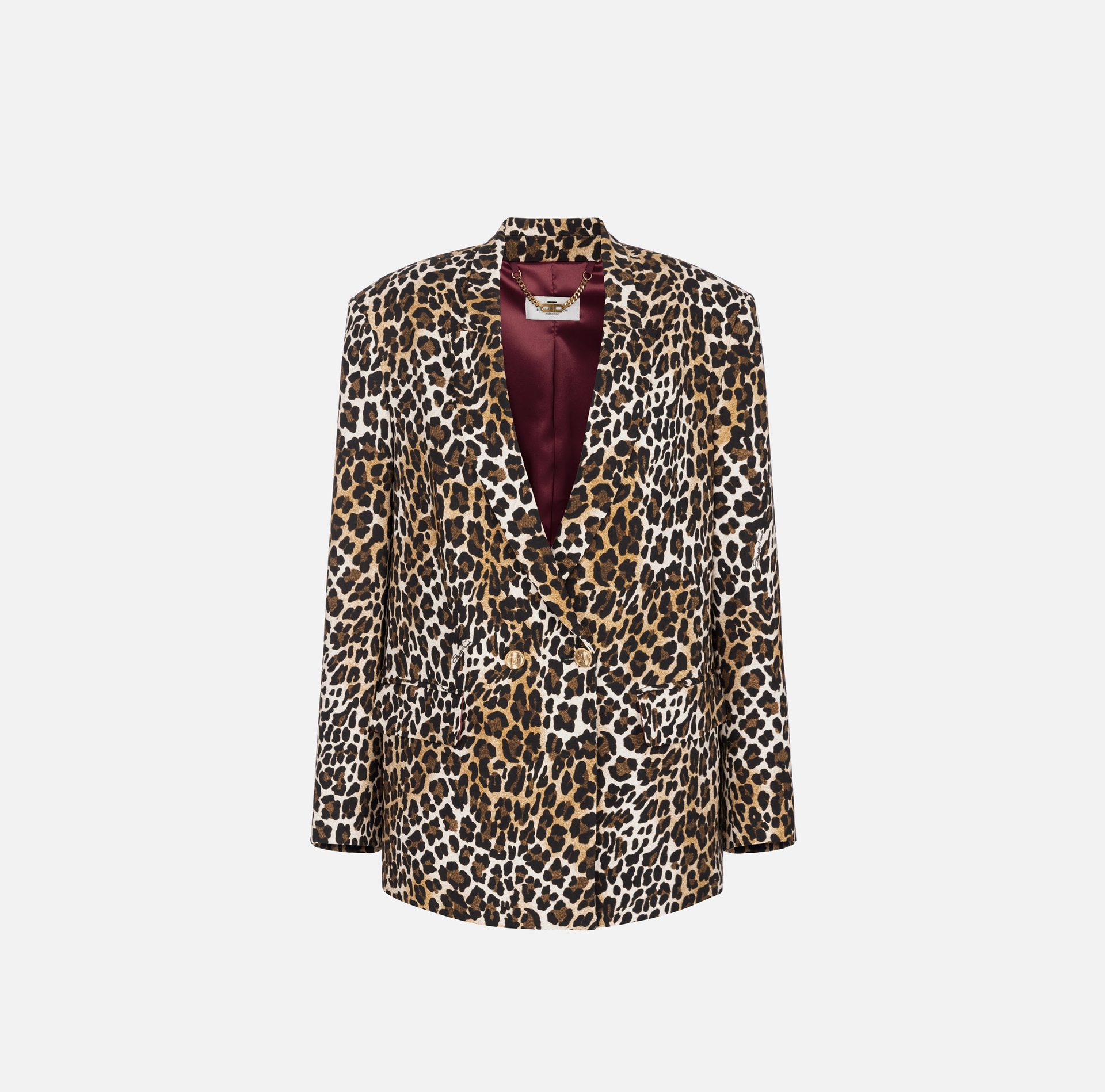 Double-breasted animalier crêpe jacket | Elisabetta Franchi® Outlet