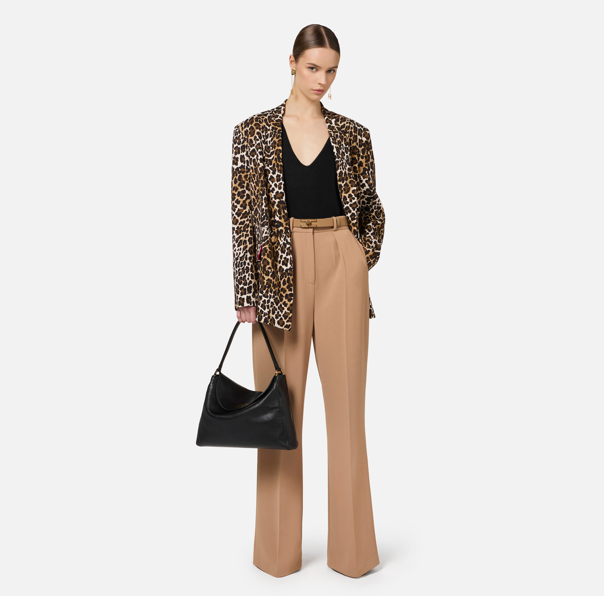 Double-breasted animalier crêpe jacket | Elisabetta Franchi® Outlet