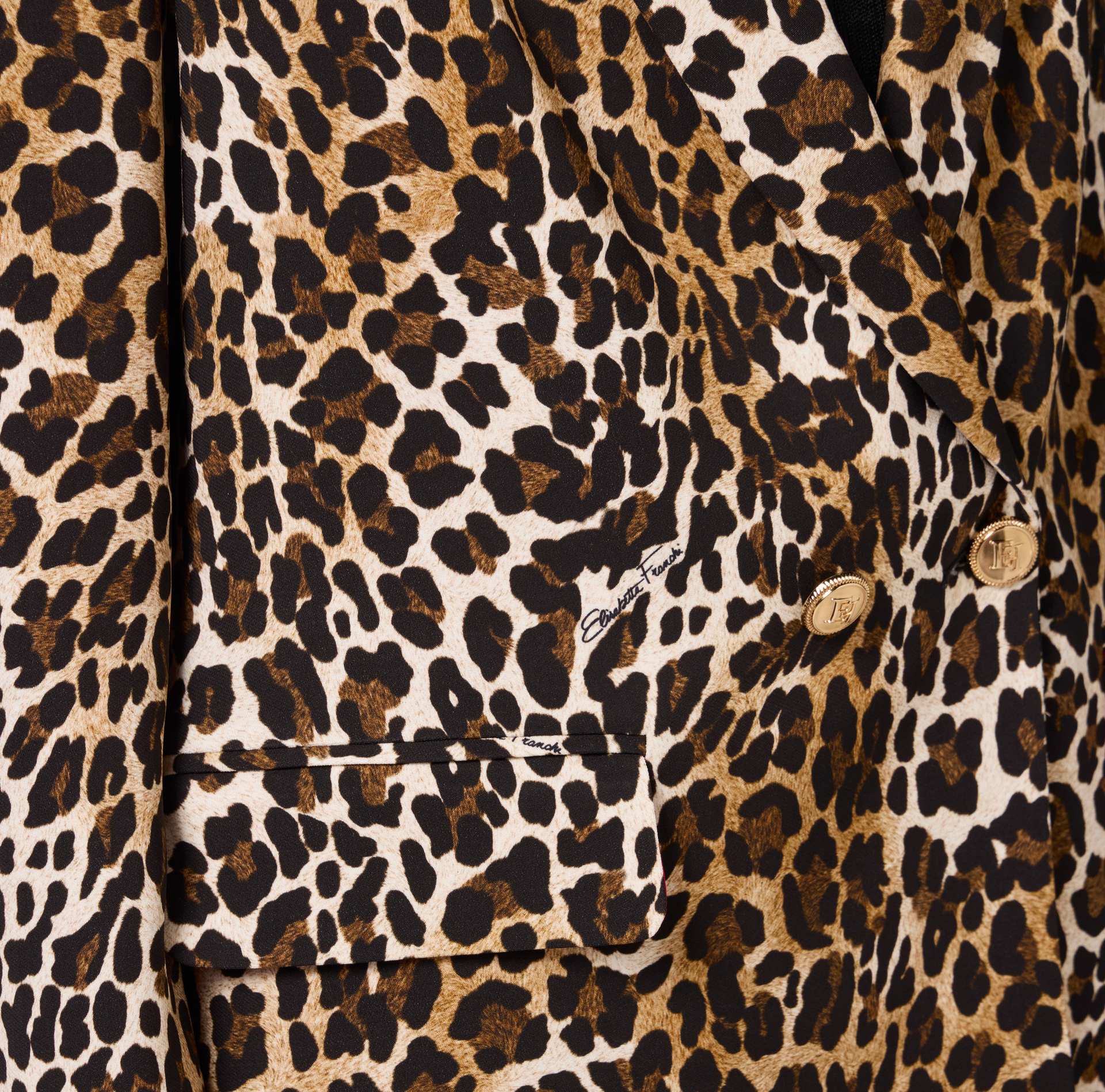 Double-breasted animalier crêpe jacket - Elisabetta Franchi® Outlet