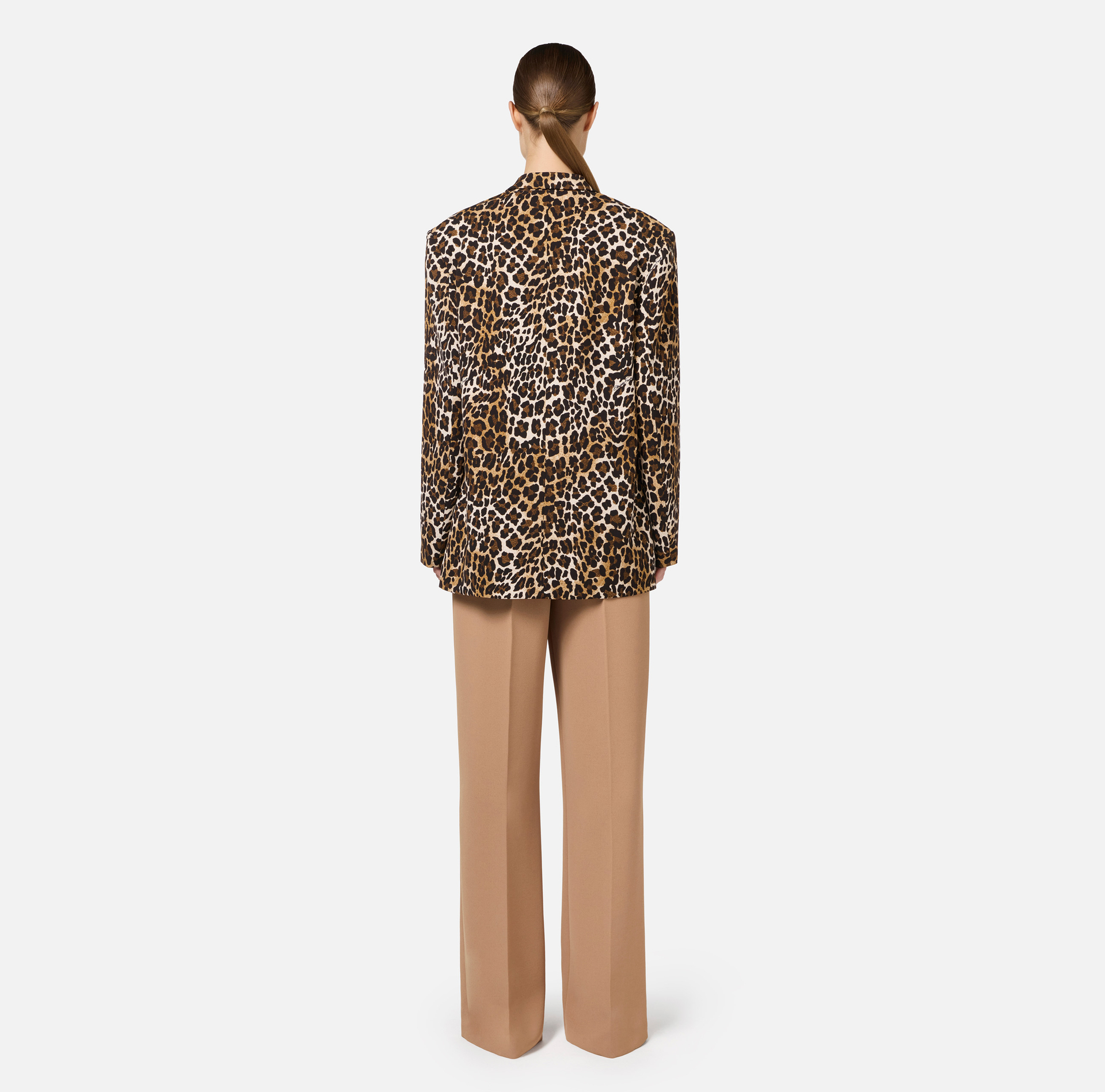 Double-breasted animalier crêpe jacket - Elisabetta Franchi® Outlet