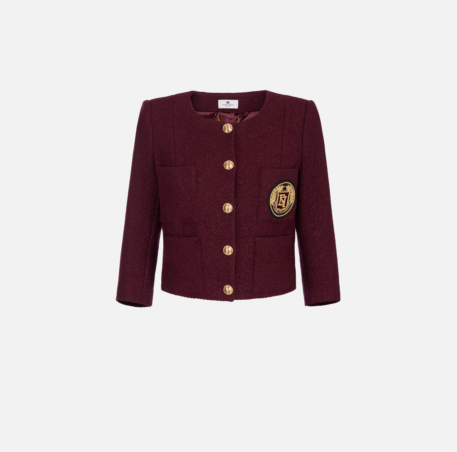 Cropped-Jacke aus beschichtetem Tweed mit Taschen | Elisabetta Franchi® Outlet
