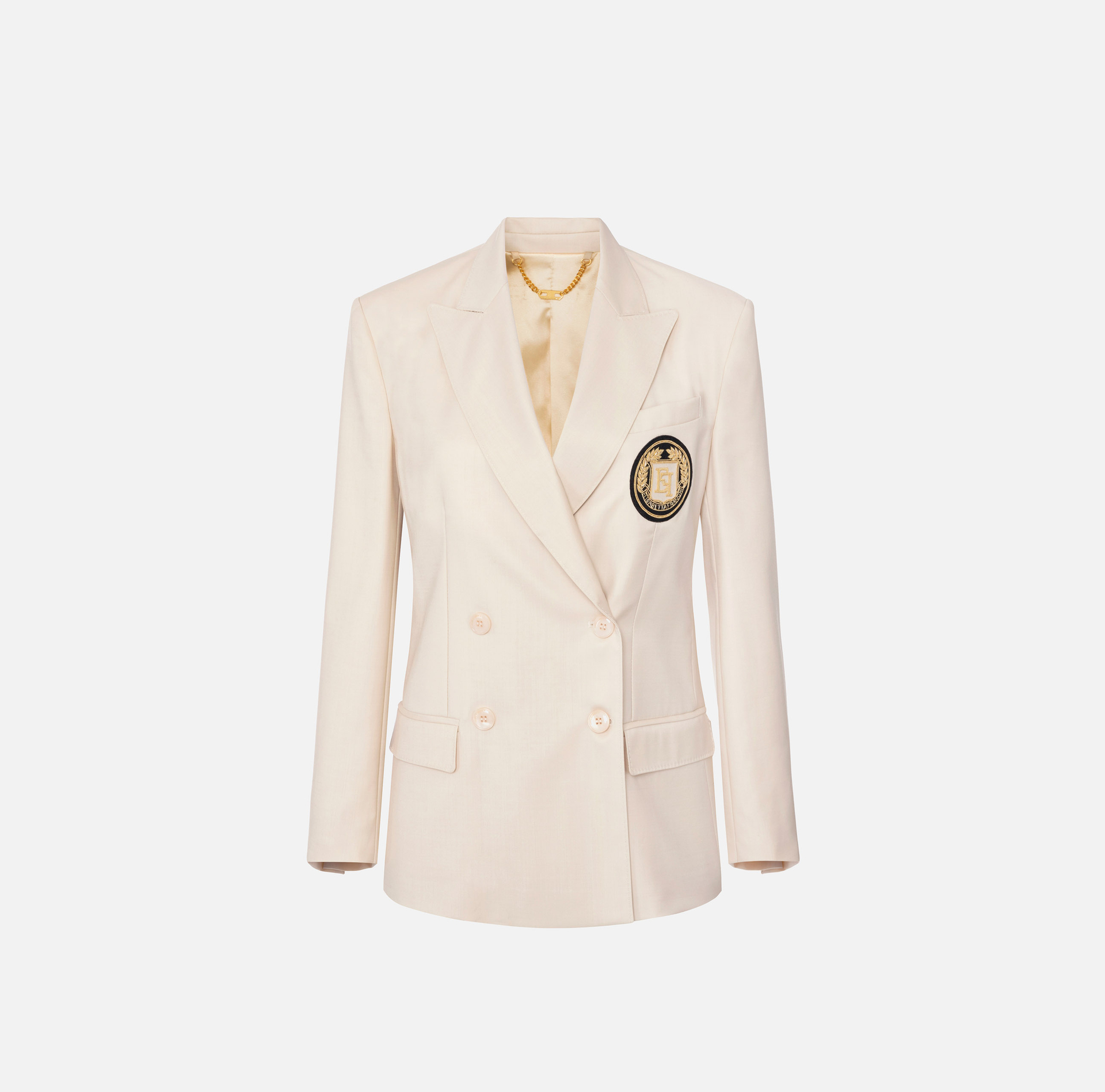 Cool wool double-breasted jacket with patch | Elisabetta Franchi® Outlet
