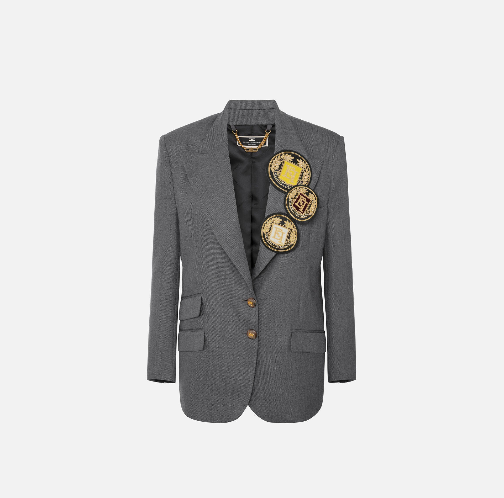 Cool wool single-breasted jacket with patch | Elisabetta Franchi® Outlet