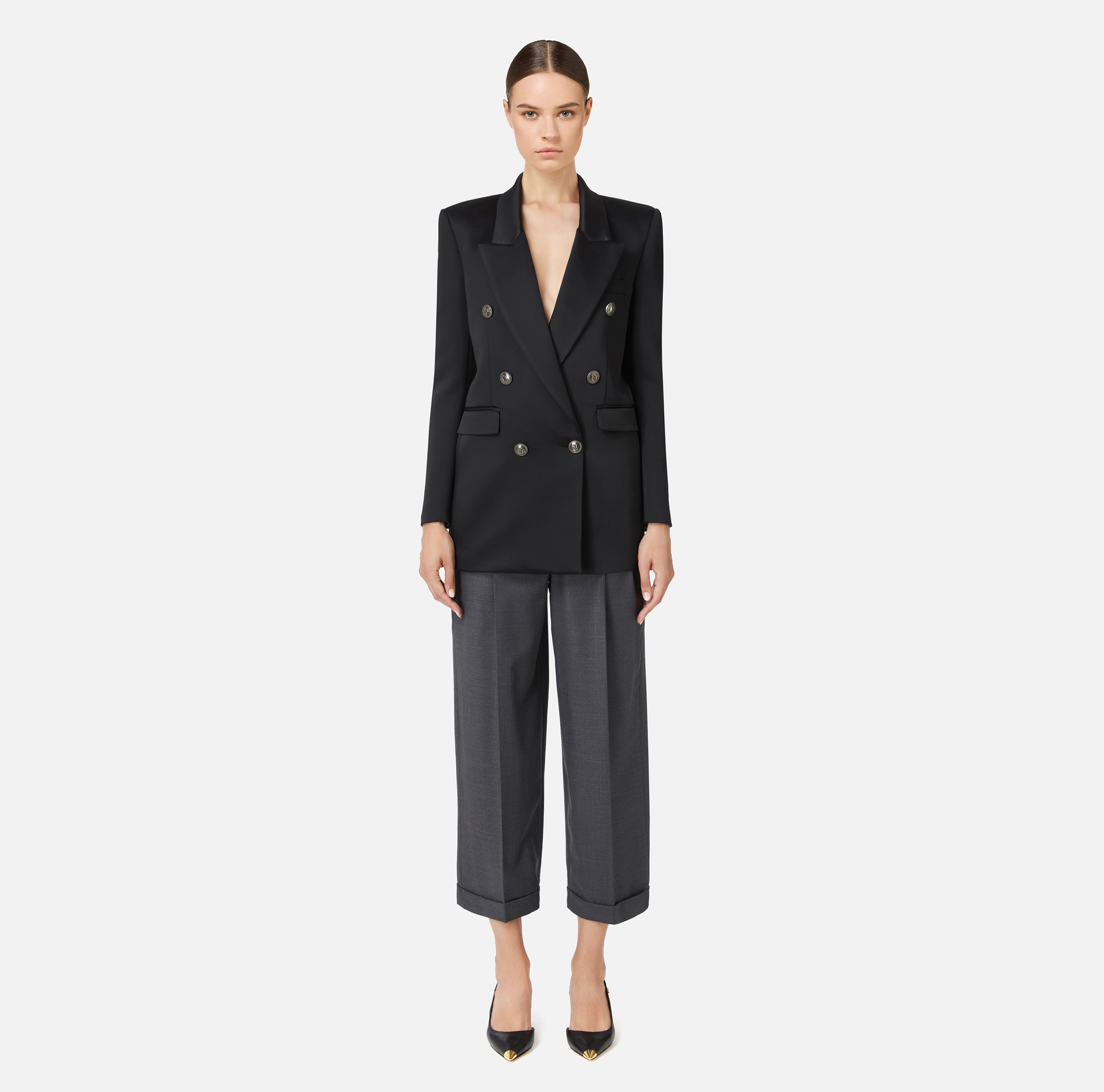 Double-breasted jacket in satin | Elisabetta Franchi® Outlet