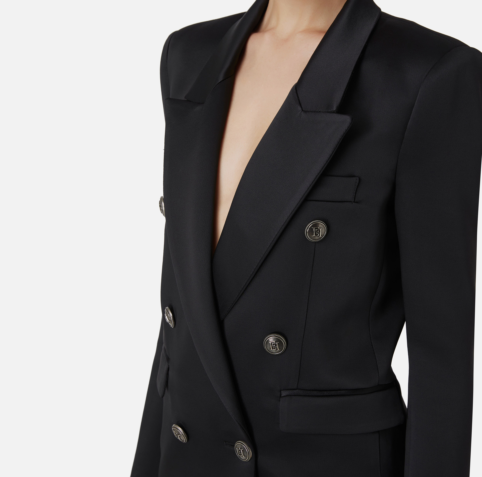 Chaqueta cruzada de raso - Elisabetta Franchi® Outlet