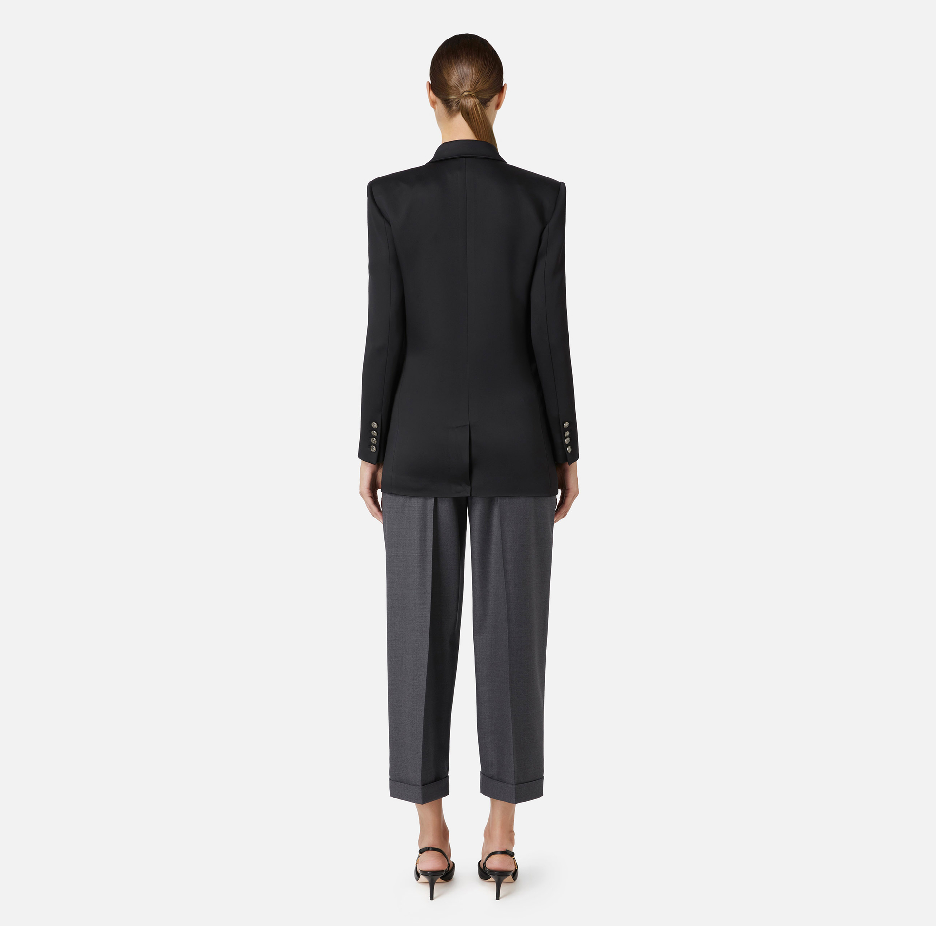 Chaqueta cruzada de raso - Elisabetta Franchi® Outlet