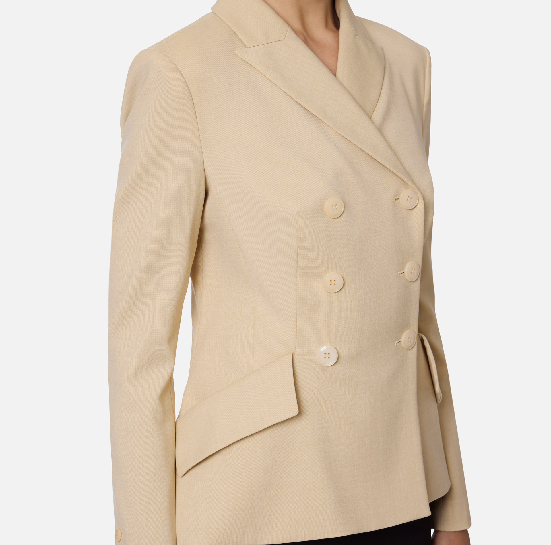 Double-breasted jacket in cool wool mélange with elastic harness - Elisabetta Franchi® Outlet