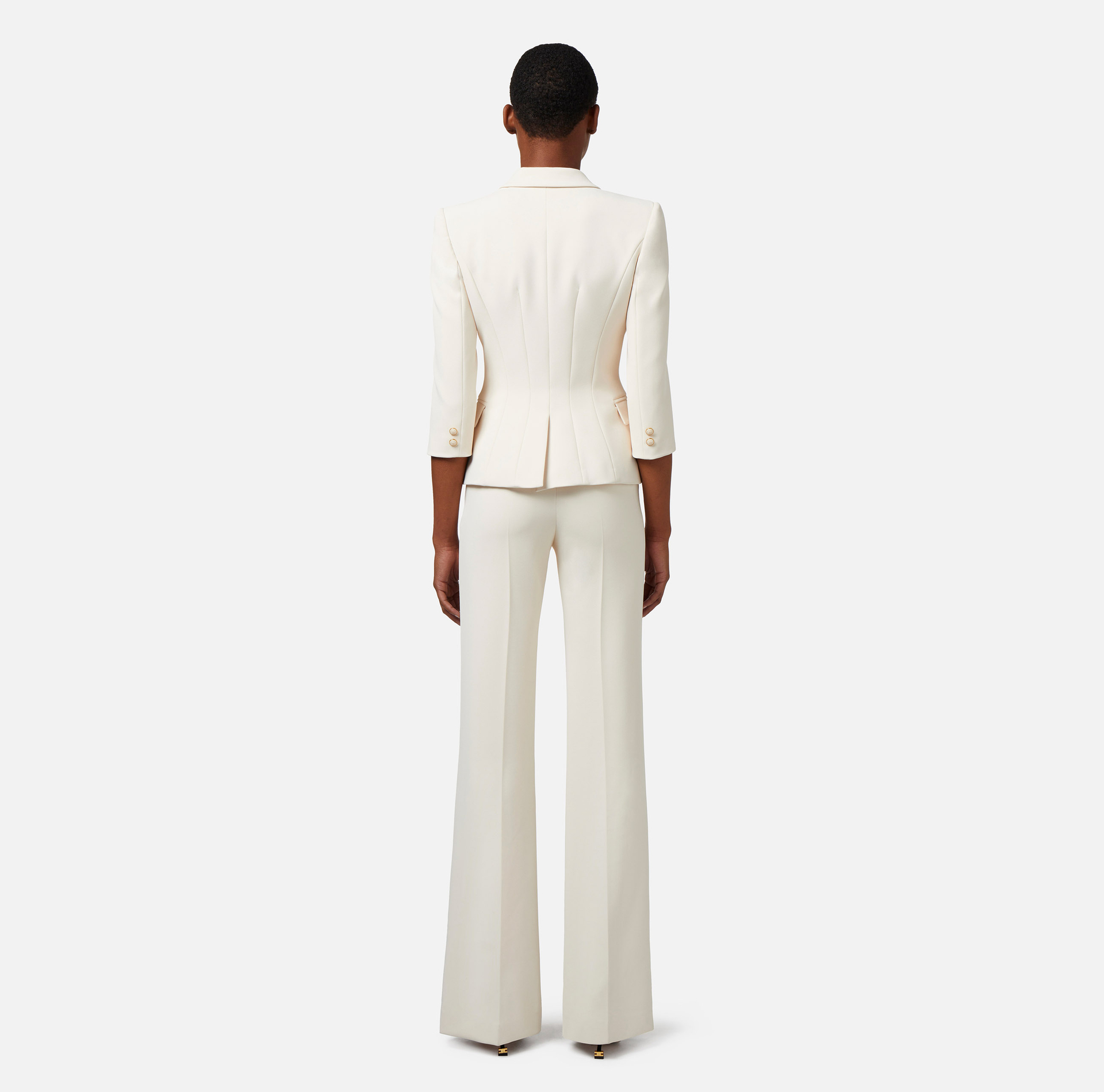 Double-breasted crêpe jacket with logo plaque - Elisabetta Franchi® Outlet