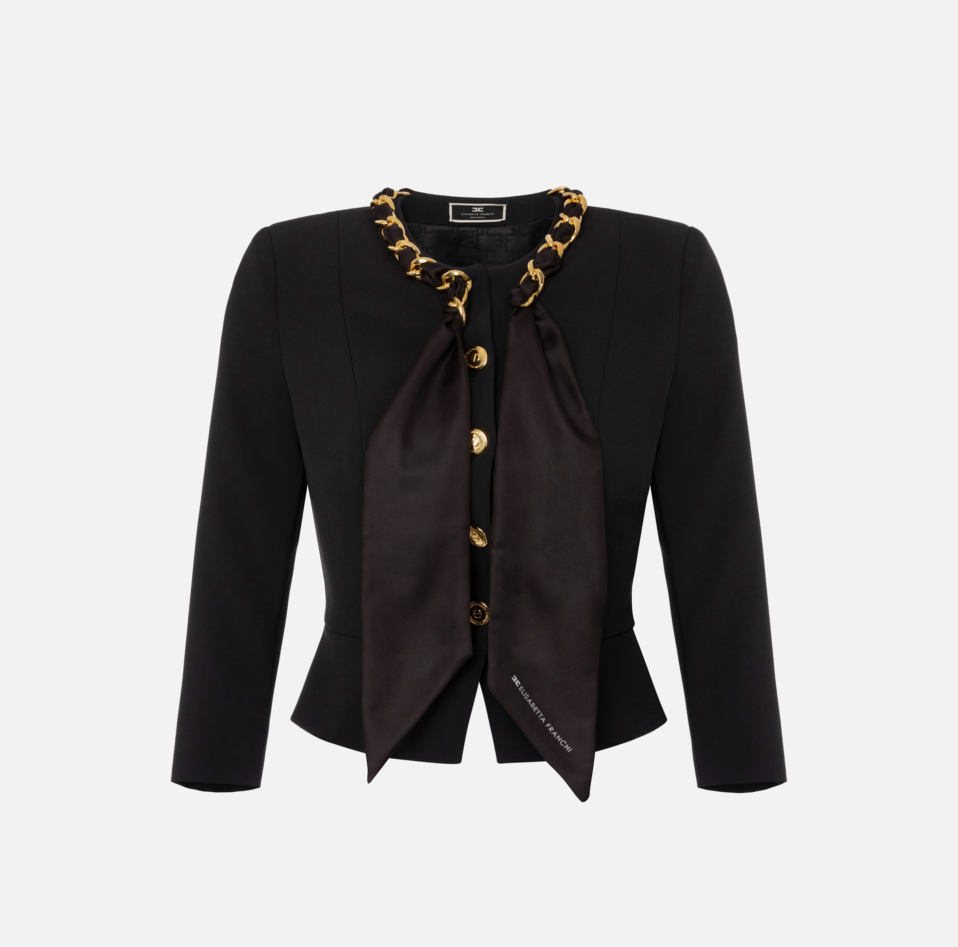 Crepe jacket with foulard chain - Elisabetta Franchi® Outlet