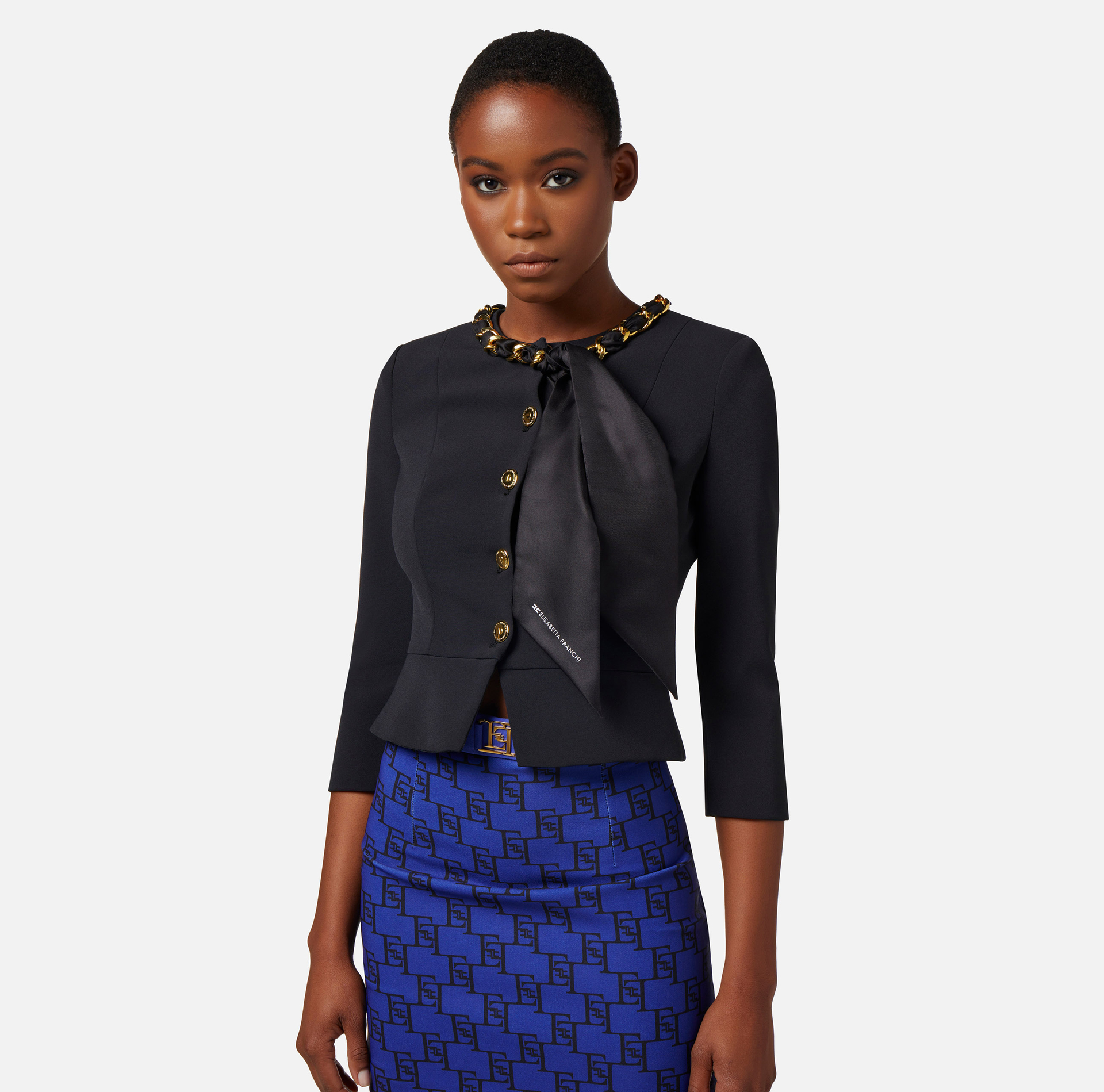Crepe jacket with foulard chain - Elisabetta Franchi® Outlet