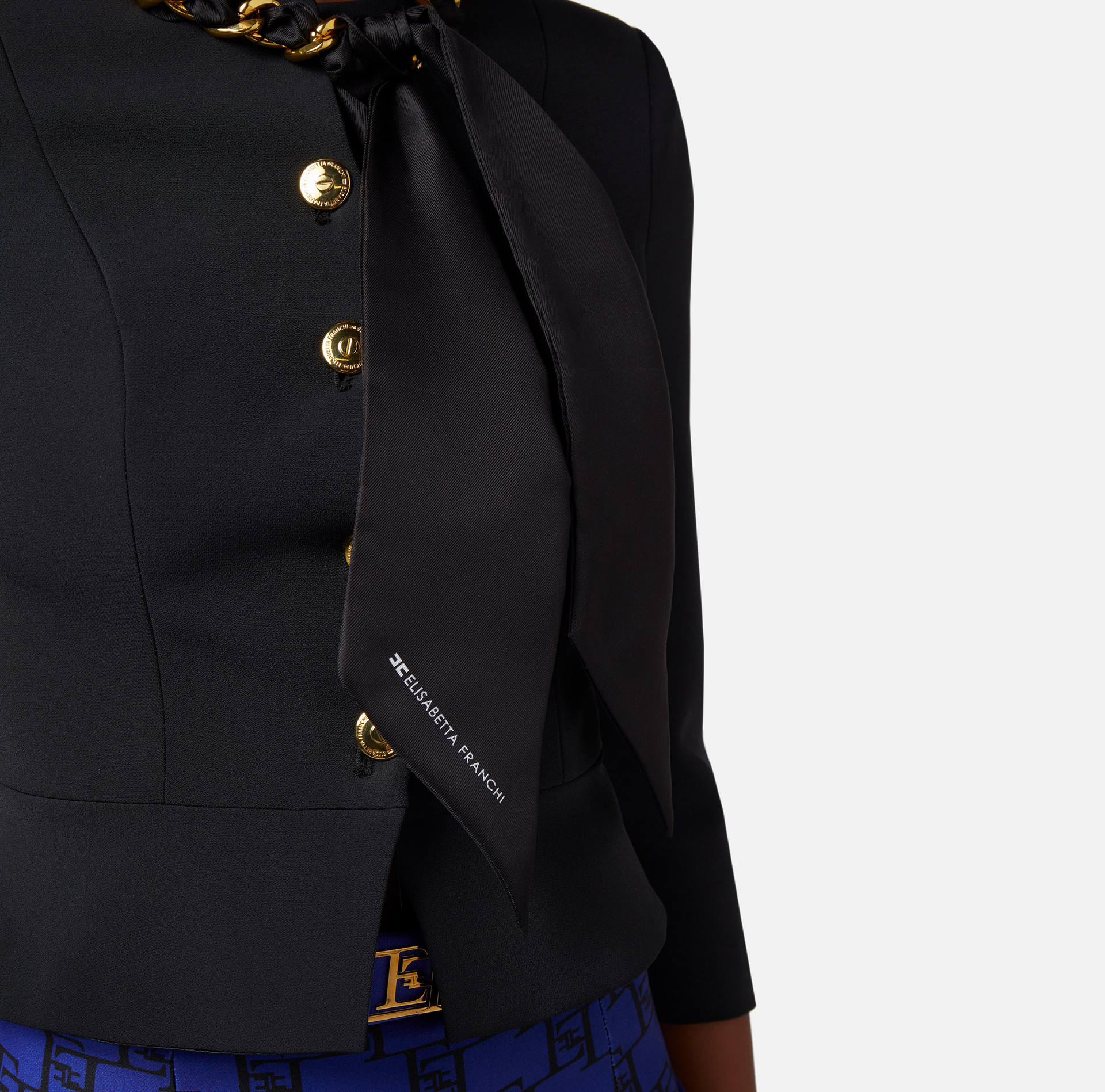 Crepe jacket with foulard chain - Elisabetta Franchi® Outlet