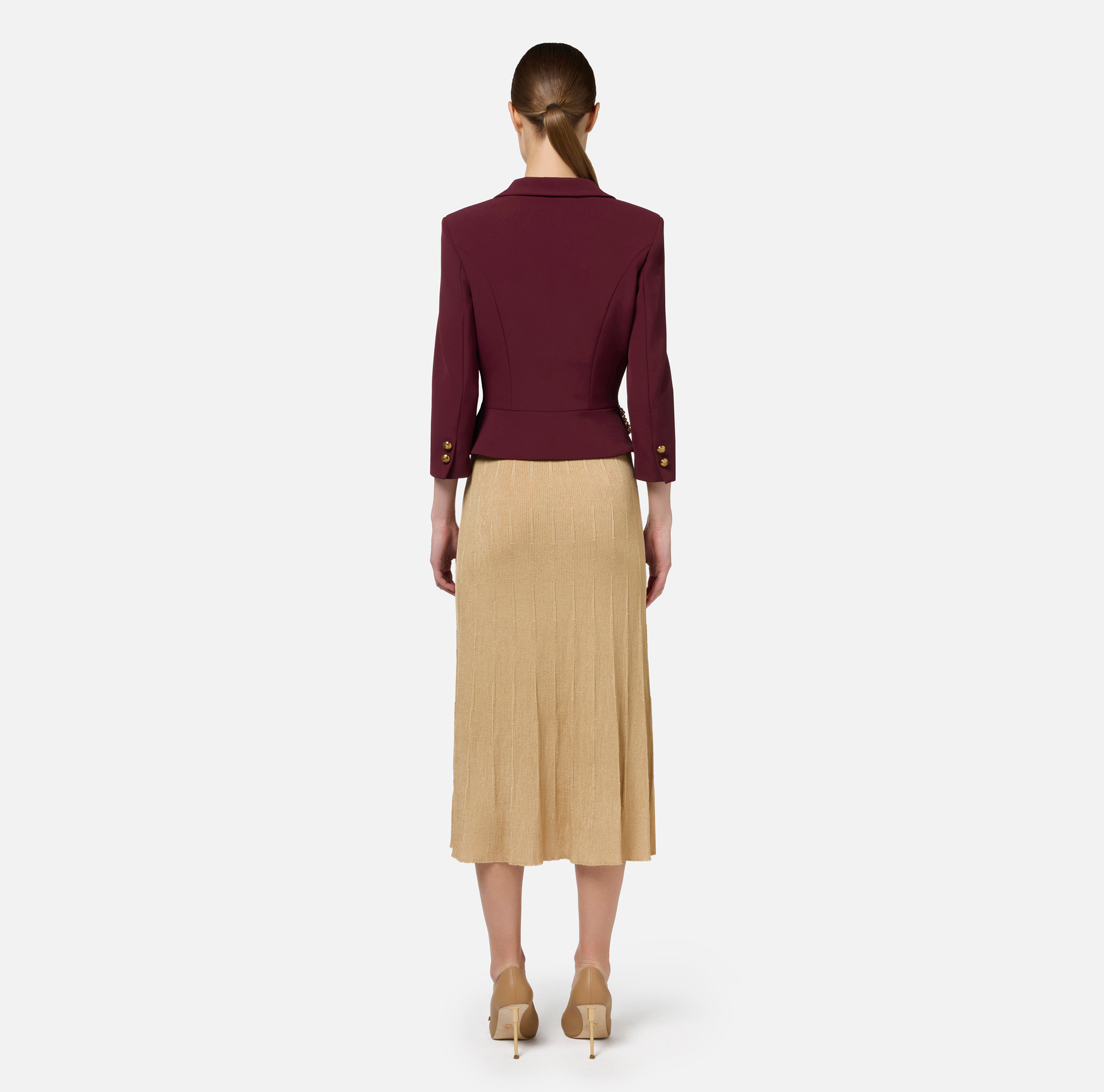Cropped stretch crêpe jacket with chain | Elisabetta Franchi® Outlet