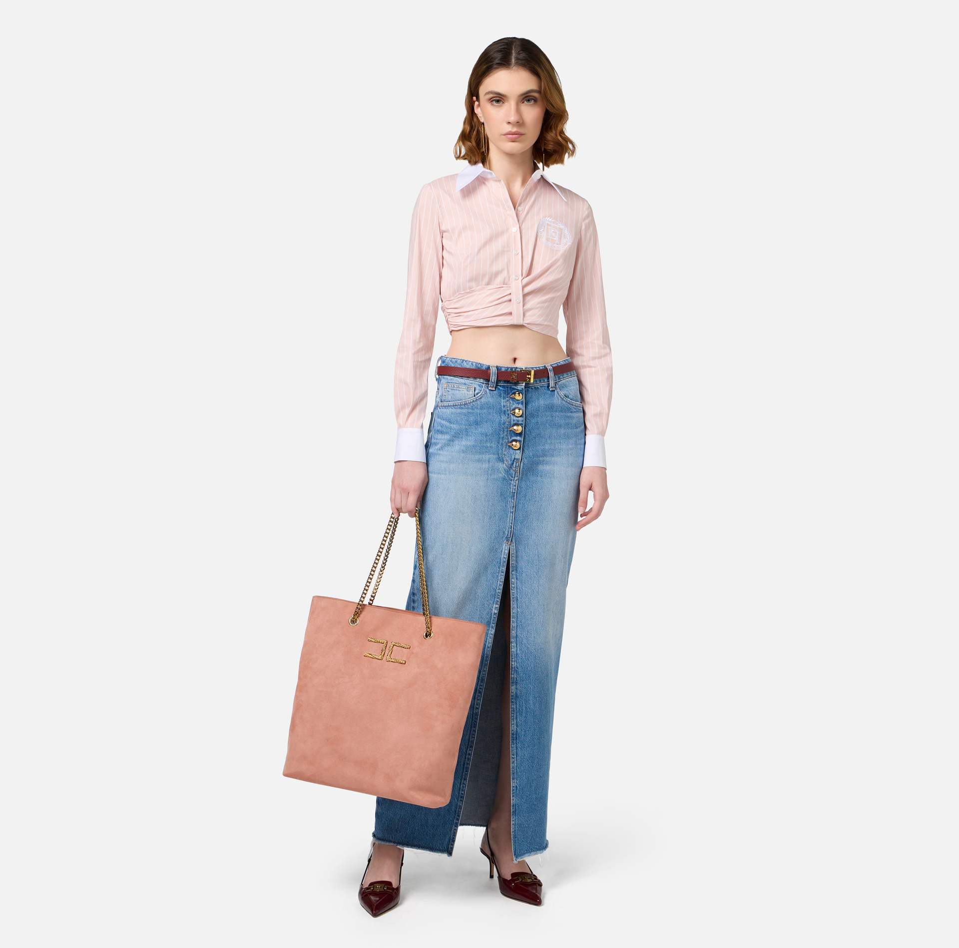 Long denim skirt with slit | Elisabetta Franchi® Outlet