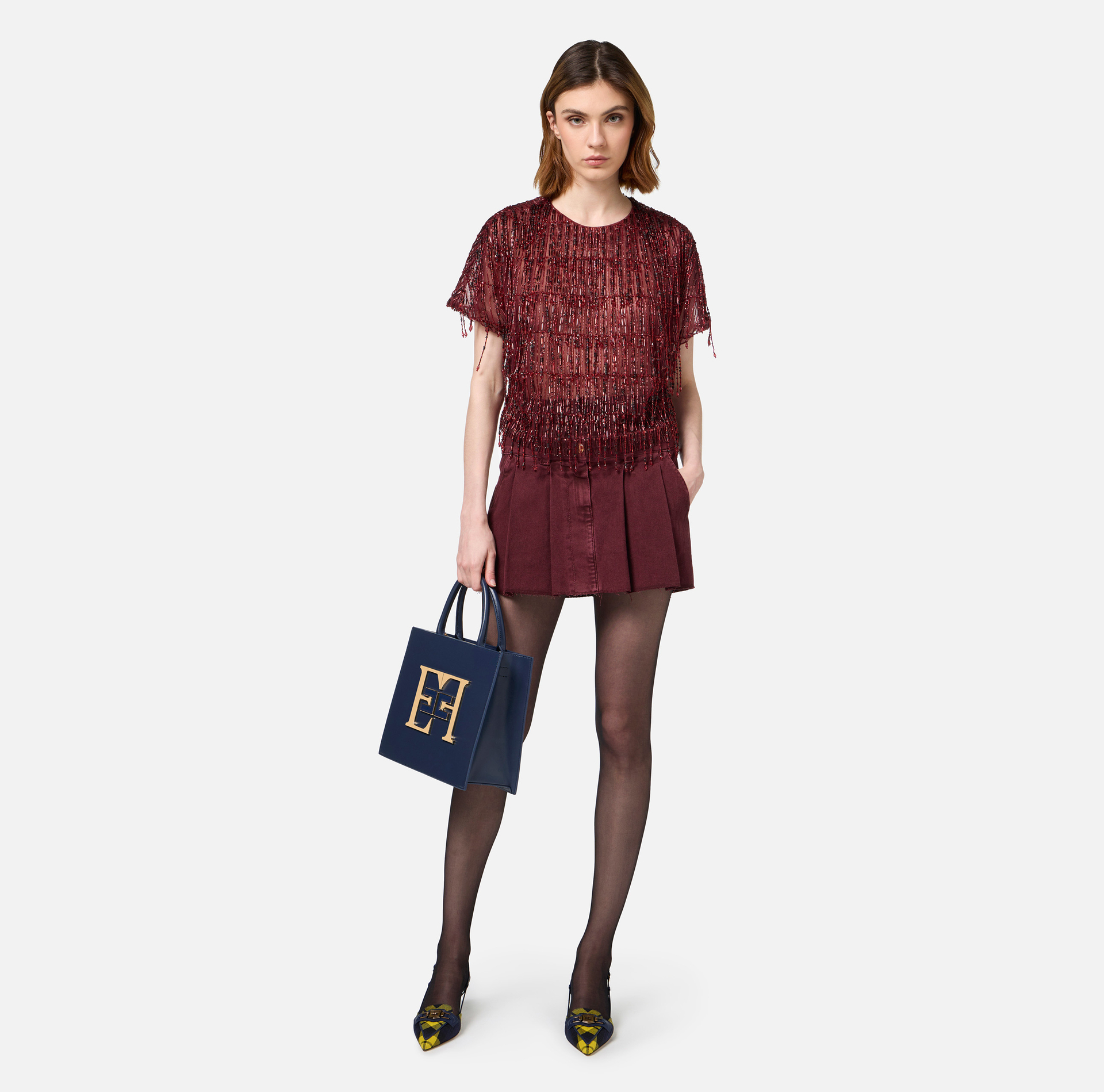 Mini-jupe en denim plissé | Elisabetta Franchi® Outlet