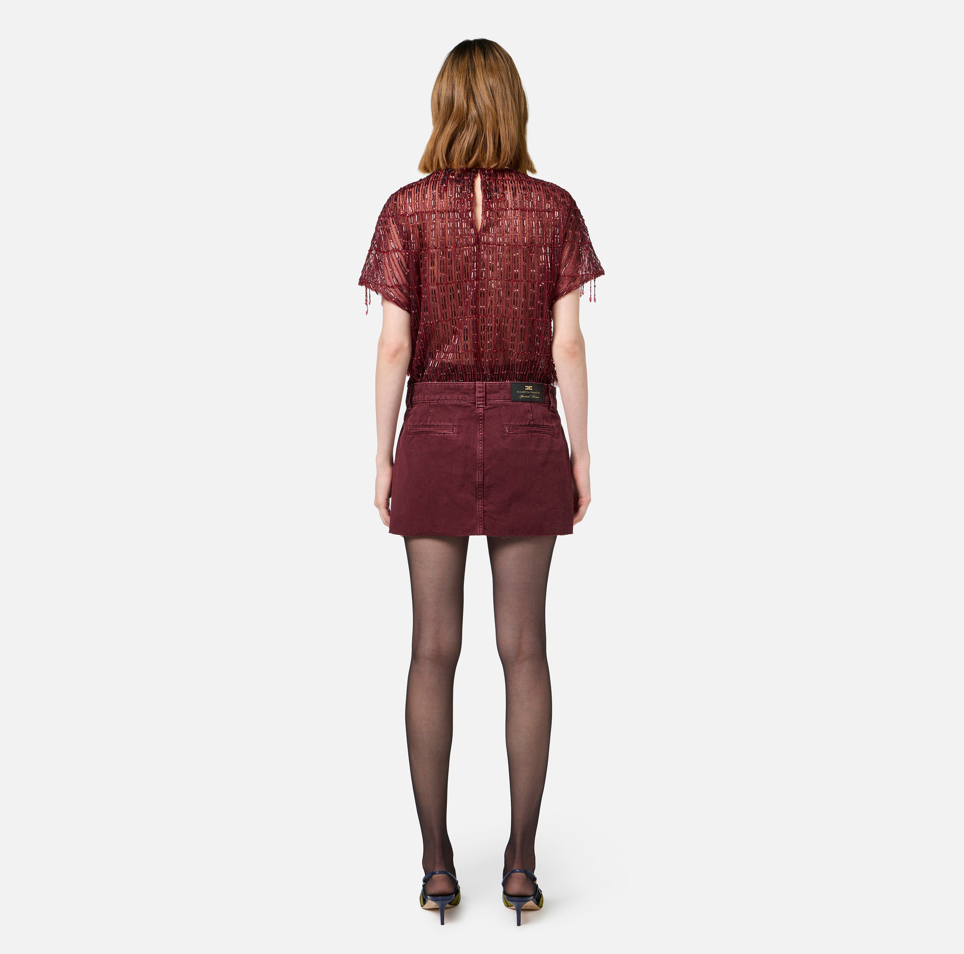 Pleated denim miniskirt | Elisabetta Franchi® Outlet
