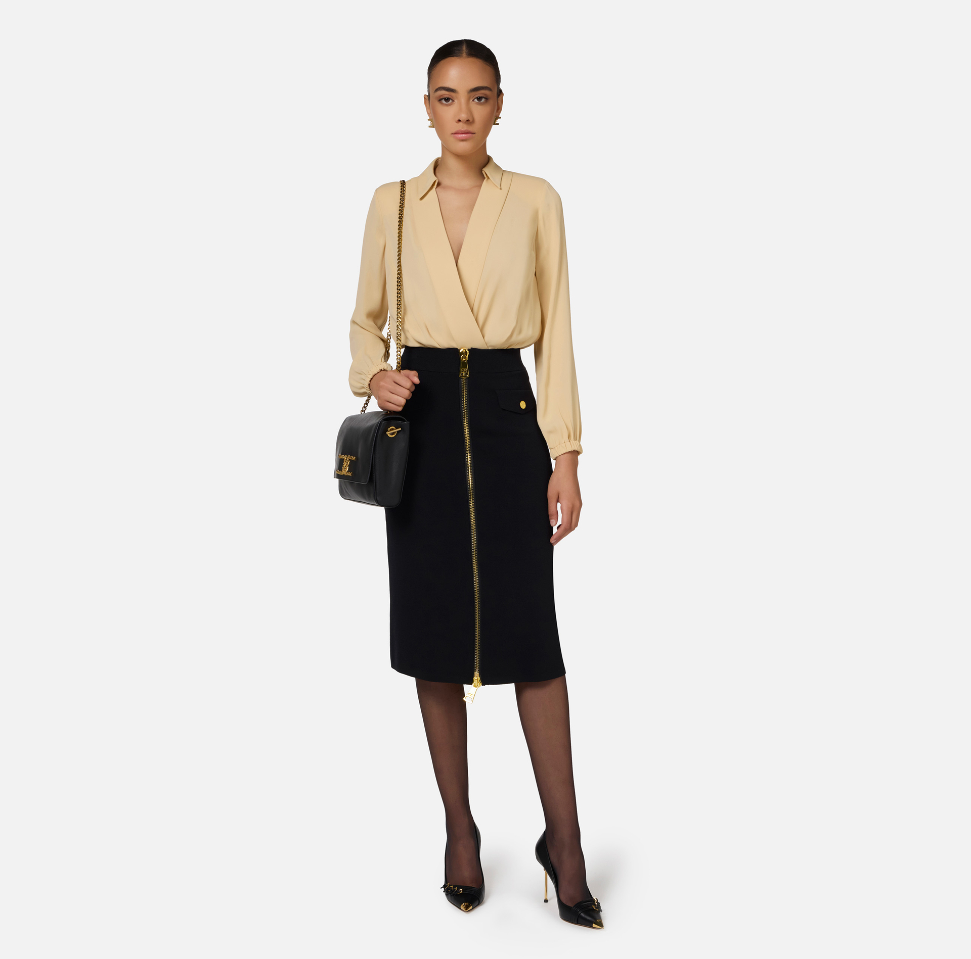 Jupe mi-mollet en viscose avec zip | Elisabetta Franchi® Outlet