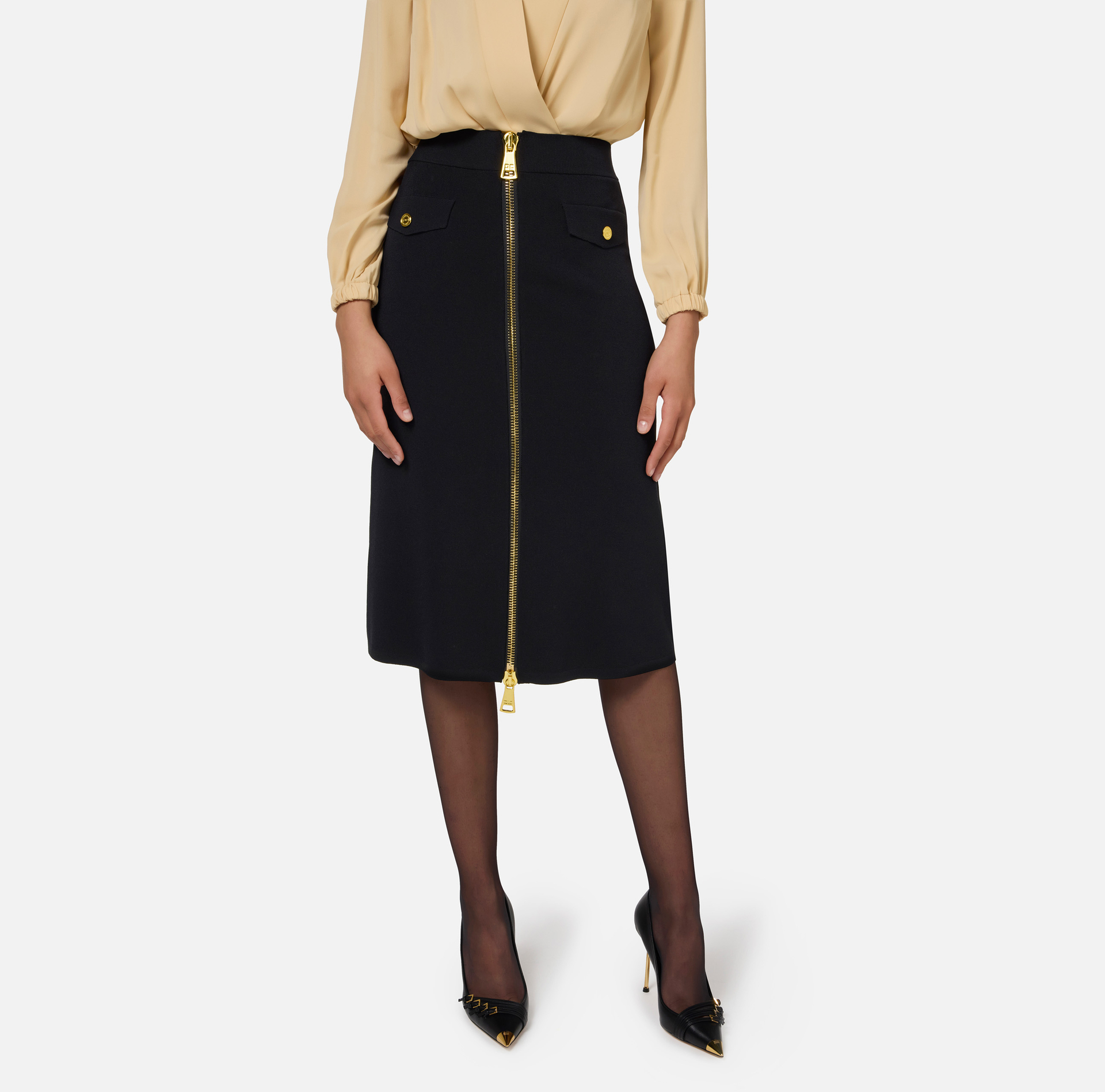 Viscose midi skirt with zip | Elisabetta Franchi® Outlet