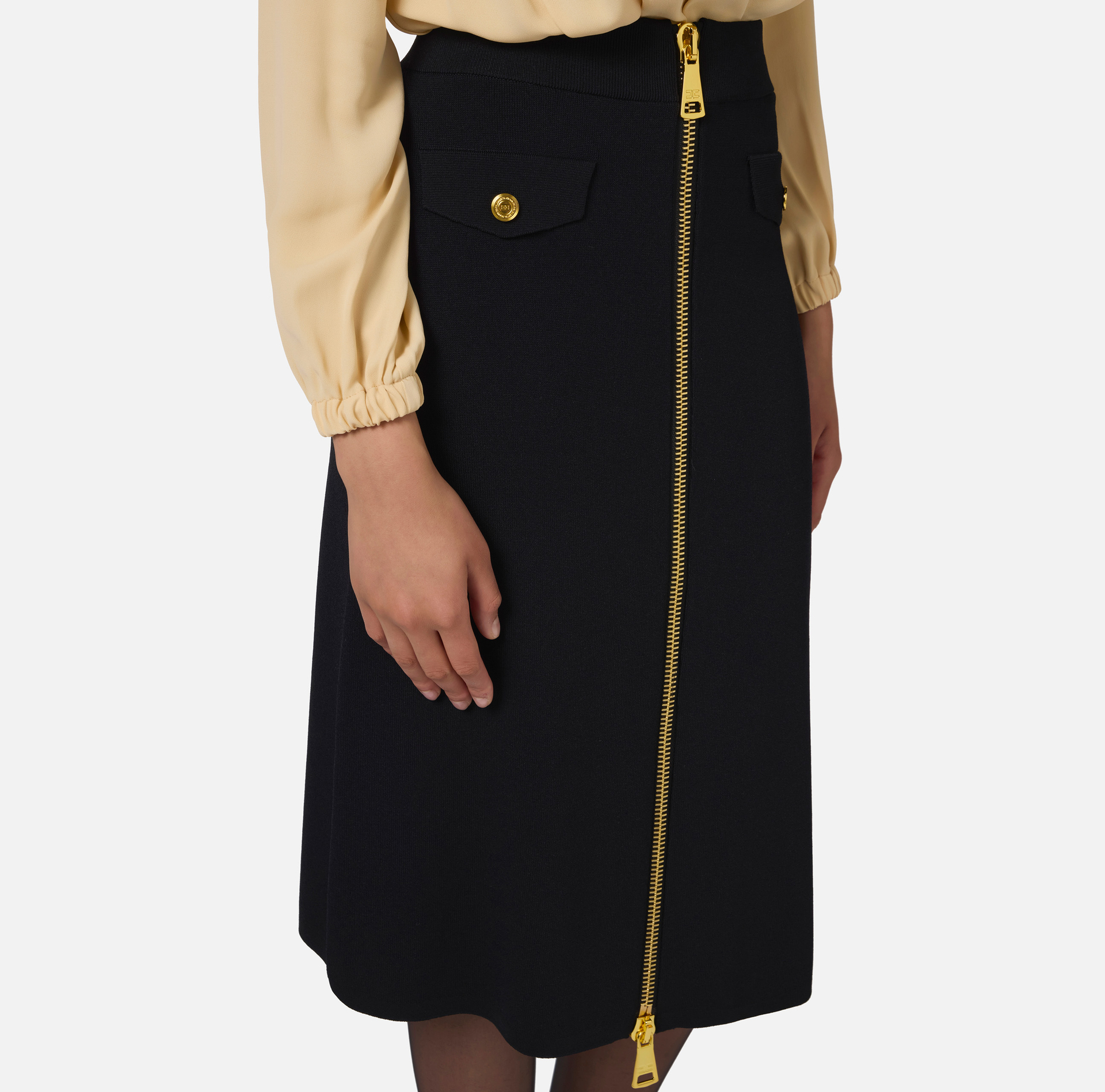 Viscose midi skirt with zip | Elisabetta Franchi® Outlet