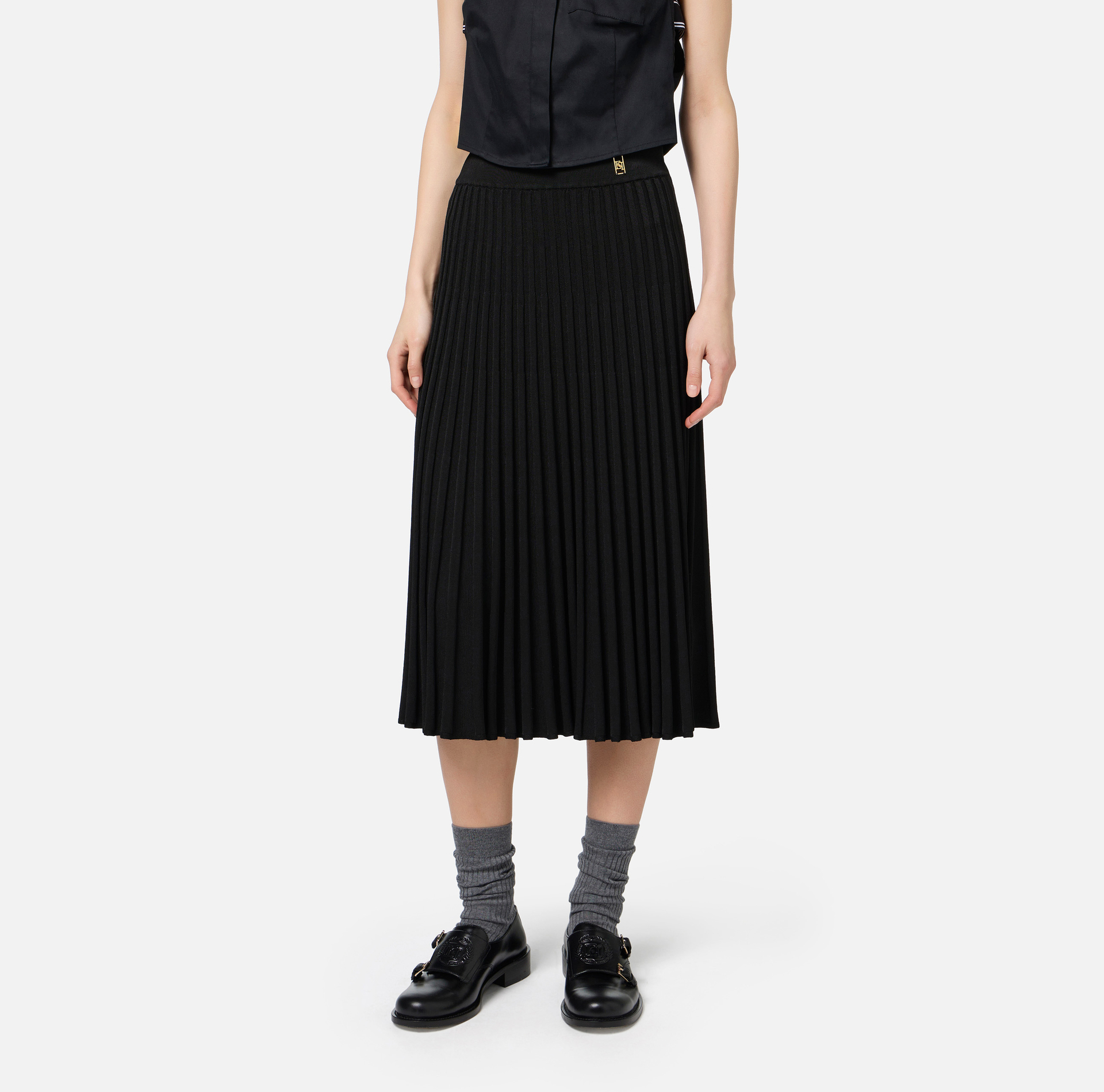 Jupe mi-mollet en viscose effet plissé - Elisabetta Franchi® Outlet