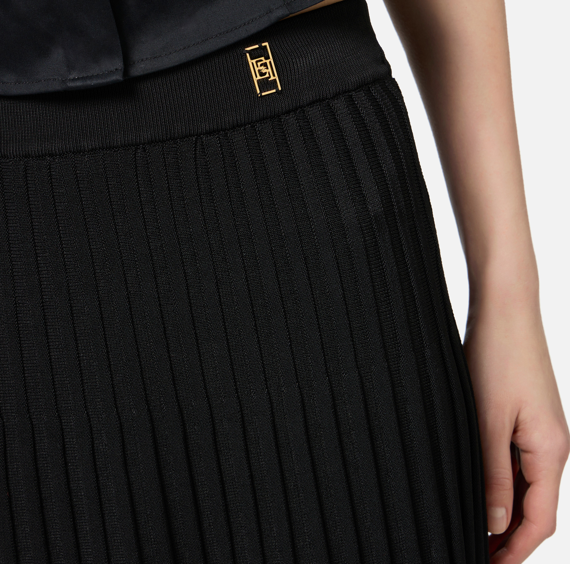 Jupe mi-mollet en viscose effet plissé - Elisabetta Franchi® Outlet