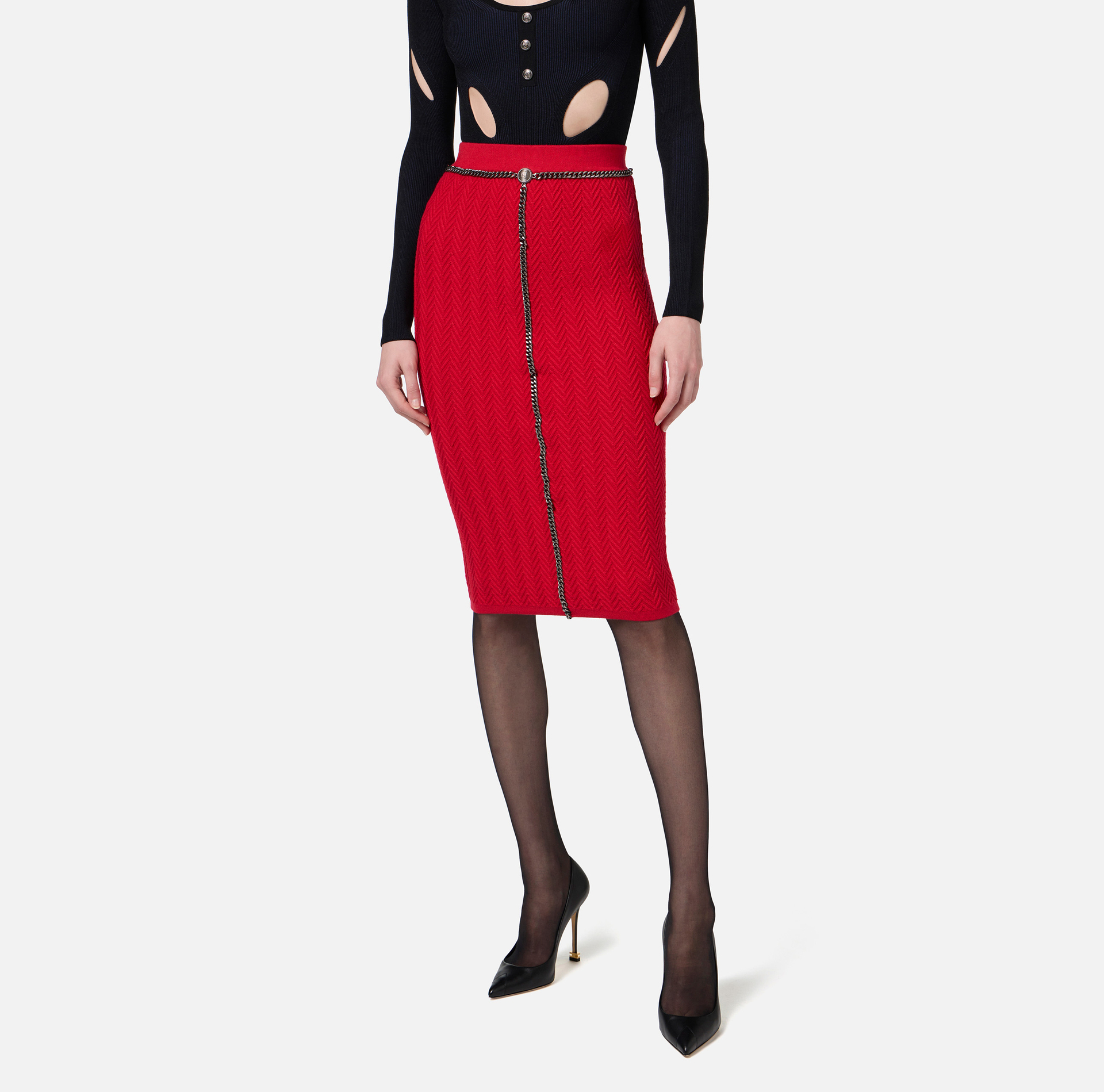 Gonna midi in viscosa con catena | Elisabetta Franchi® Outlet