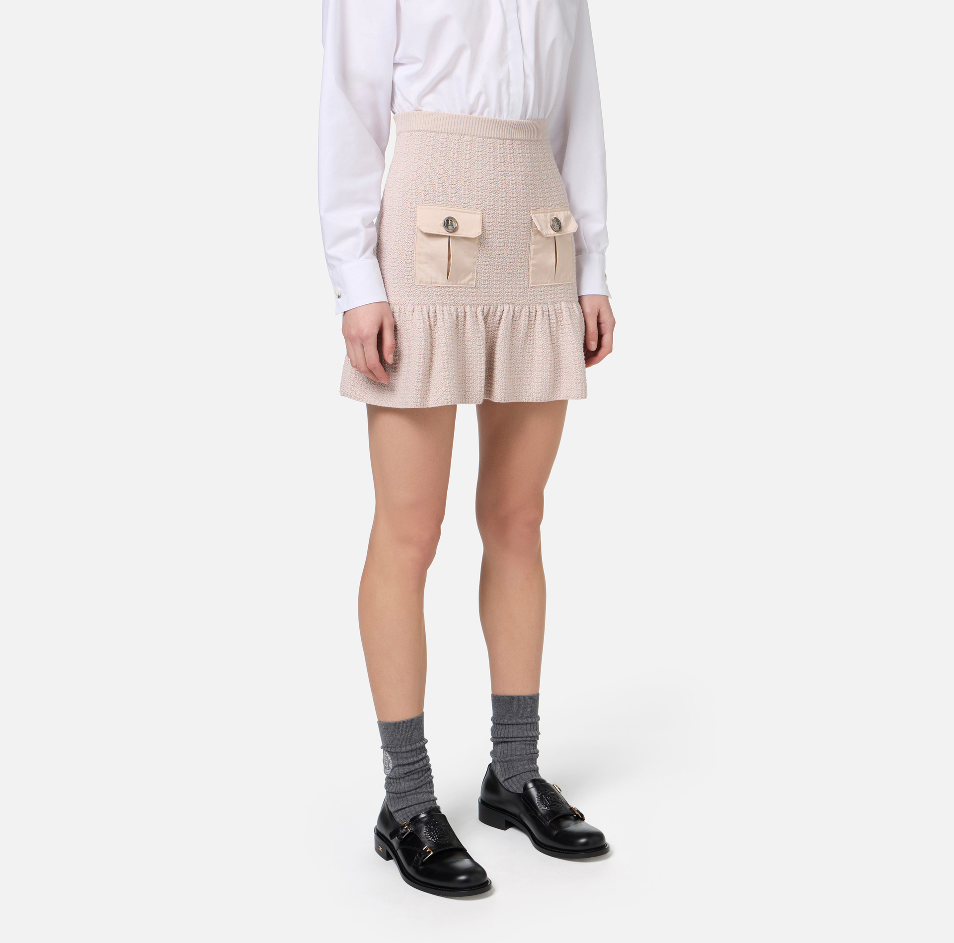 Minirock aus Bouclé-Wolle mit Taschen aus technischem Segeltuch | Elisabetta Franchi® Outlet