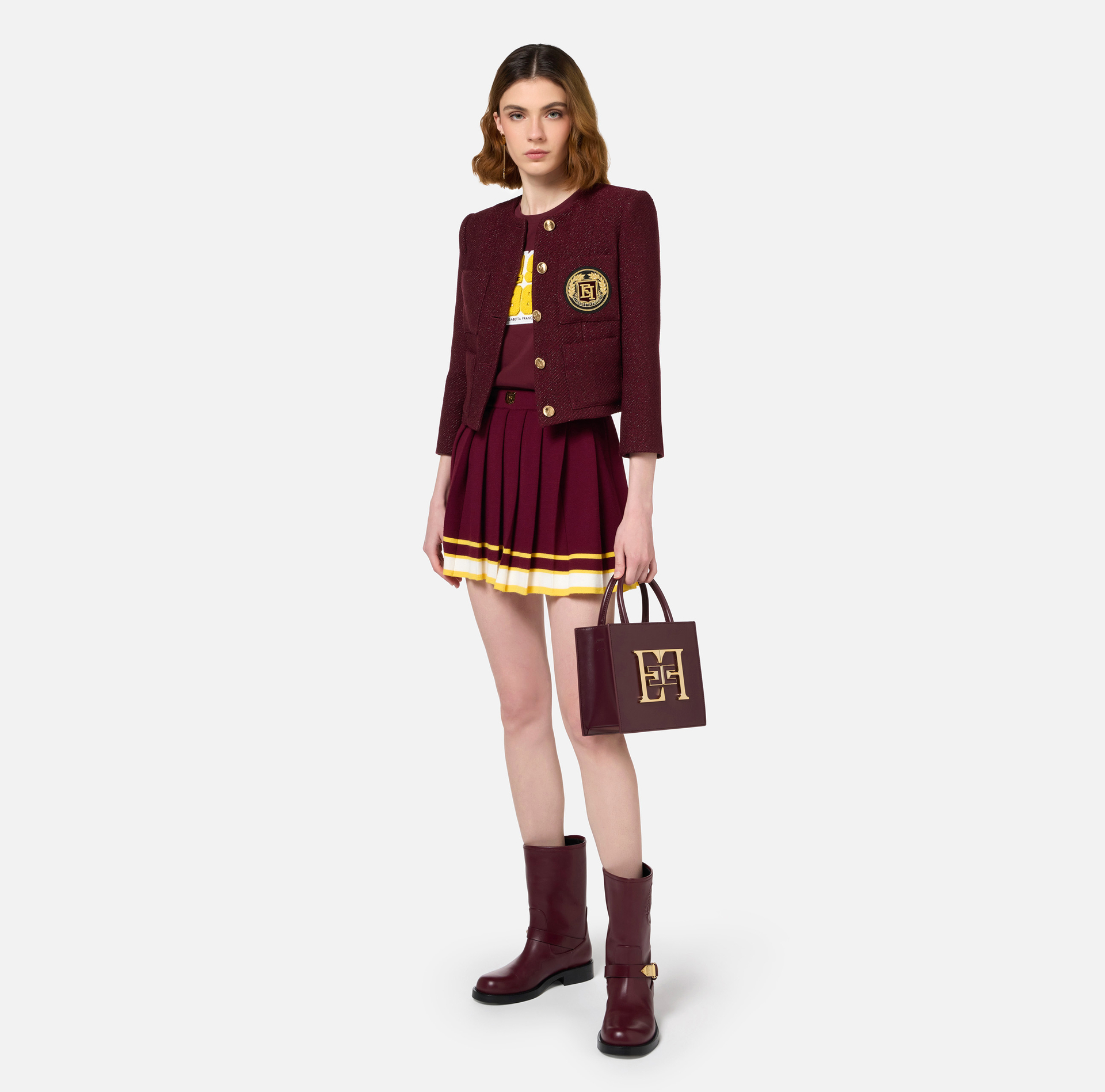 Mini-jupe en viscose plissée style college | Elisabetta Franchi® Outlet