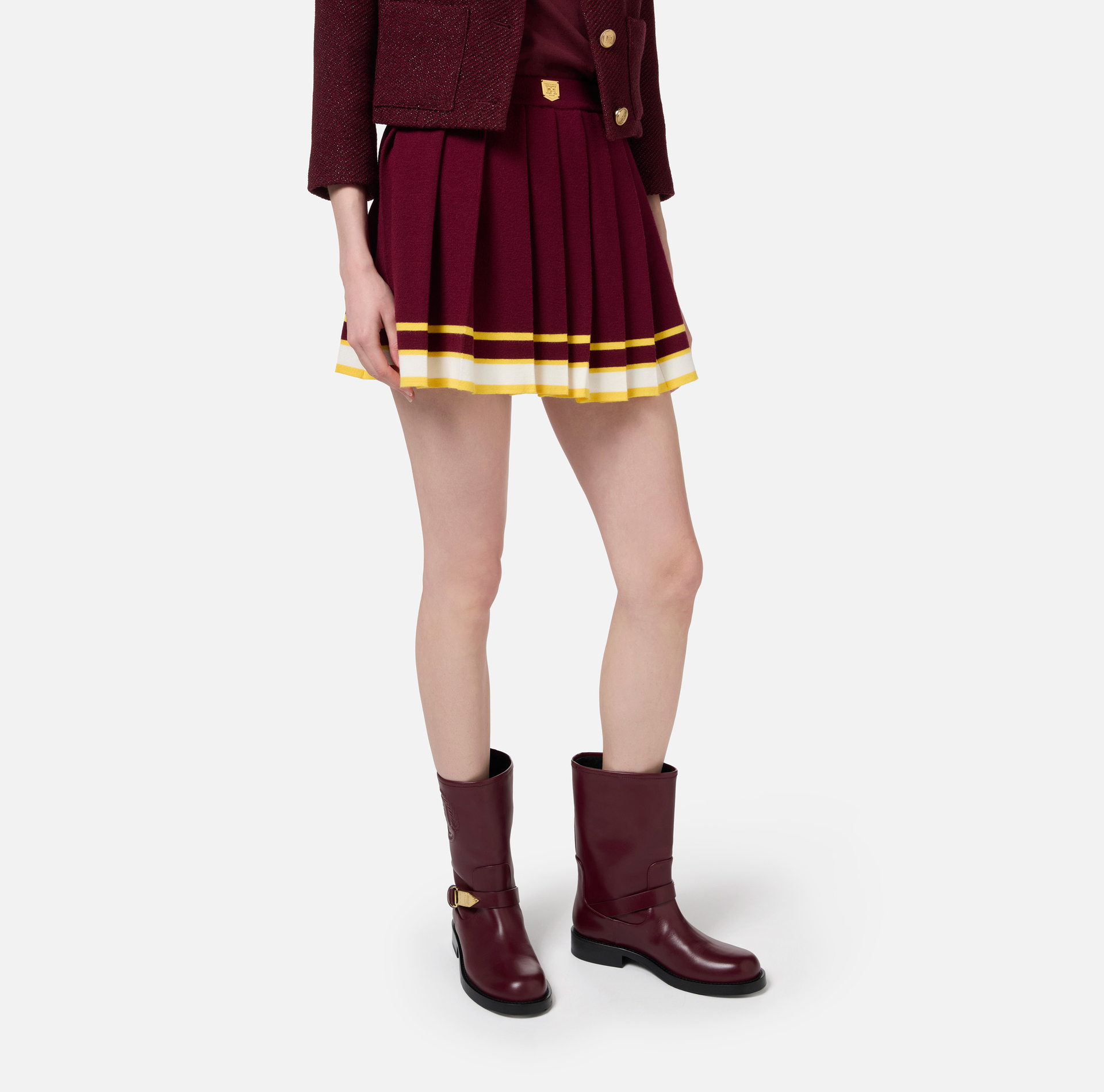 Minigonna in viscosa a pieghe tipo college | Elisabetta Franchi® Outlet